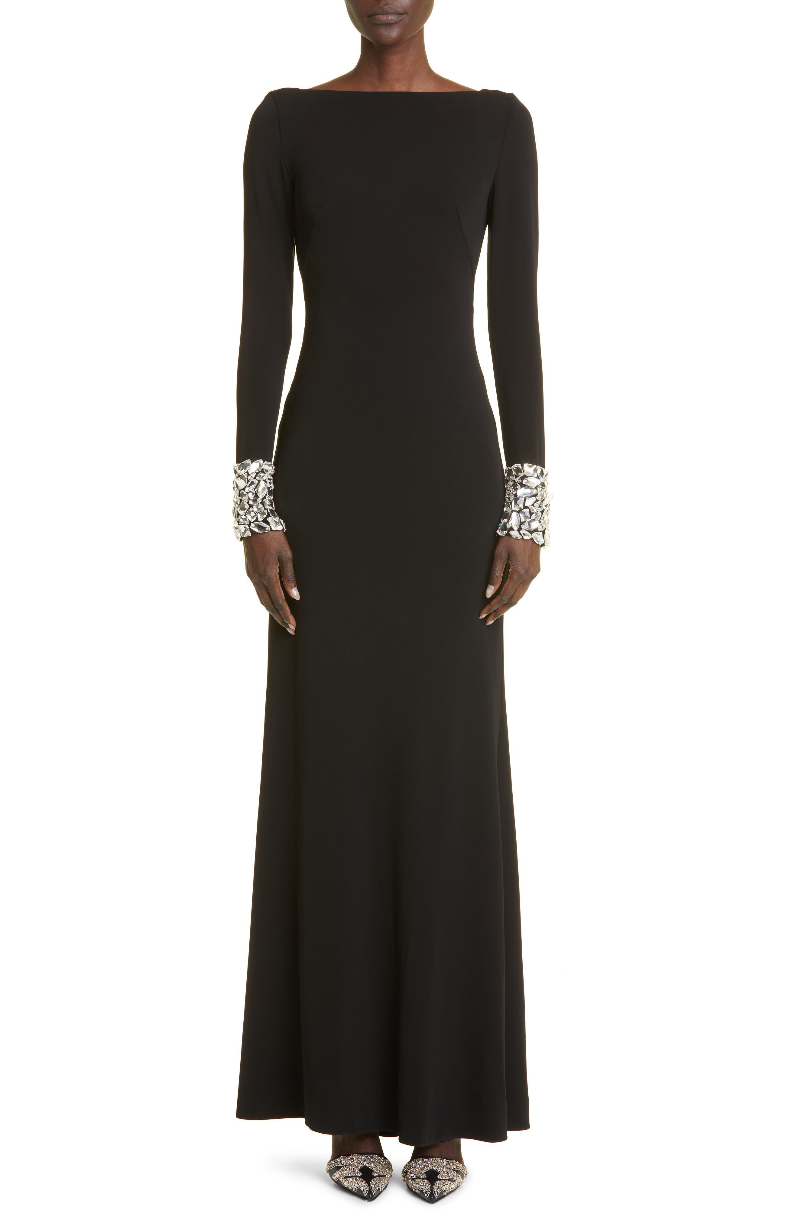 Alexander McQueen Crystal Shard Long Sleeve Crepe Jersey Maxi Dress in