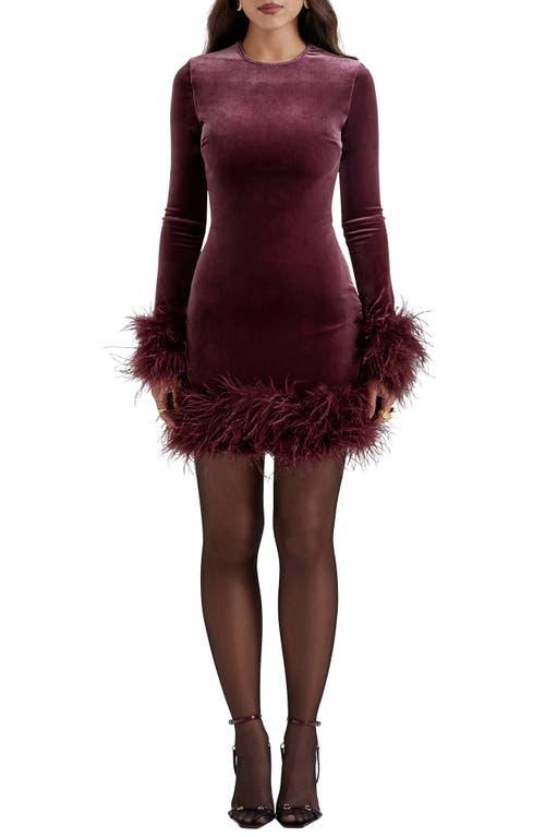 lapel collar long sleeve feather decor mini dresses burgundy Lapel Collar Long Sleeve Feather Decor Mini Dresses Burgundy