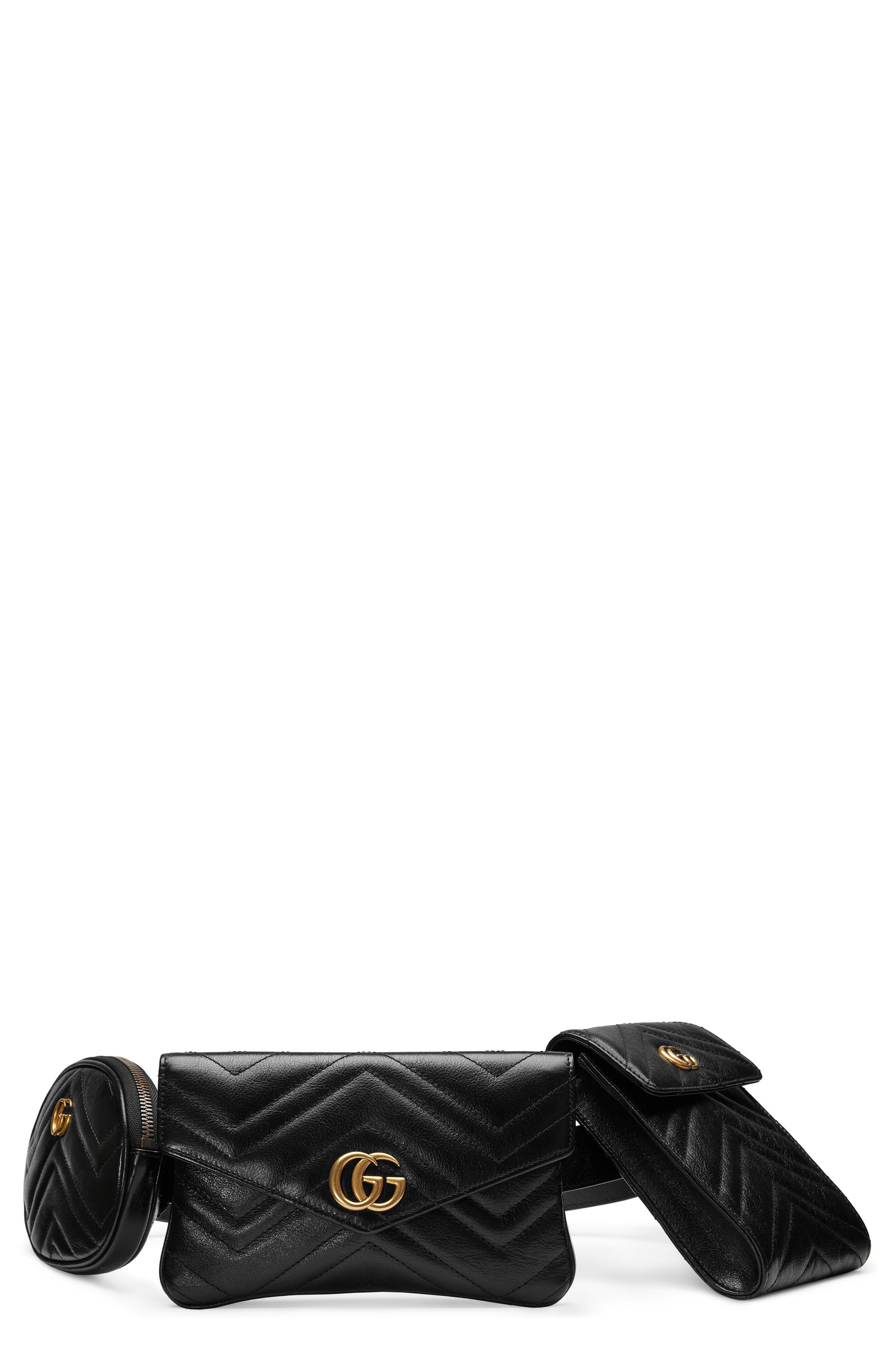Gucci Gg Marmont 2.0 Matelasse Triple Pouch Leather Belt Bag in Nero/ Nero (Black) - Lyst