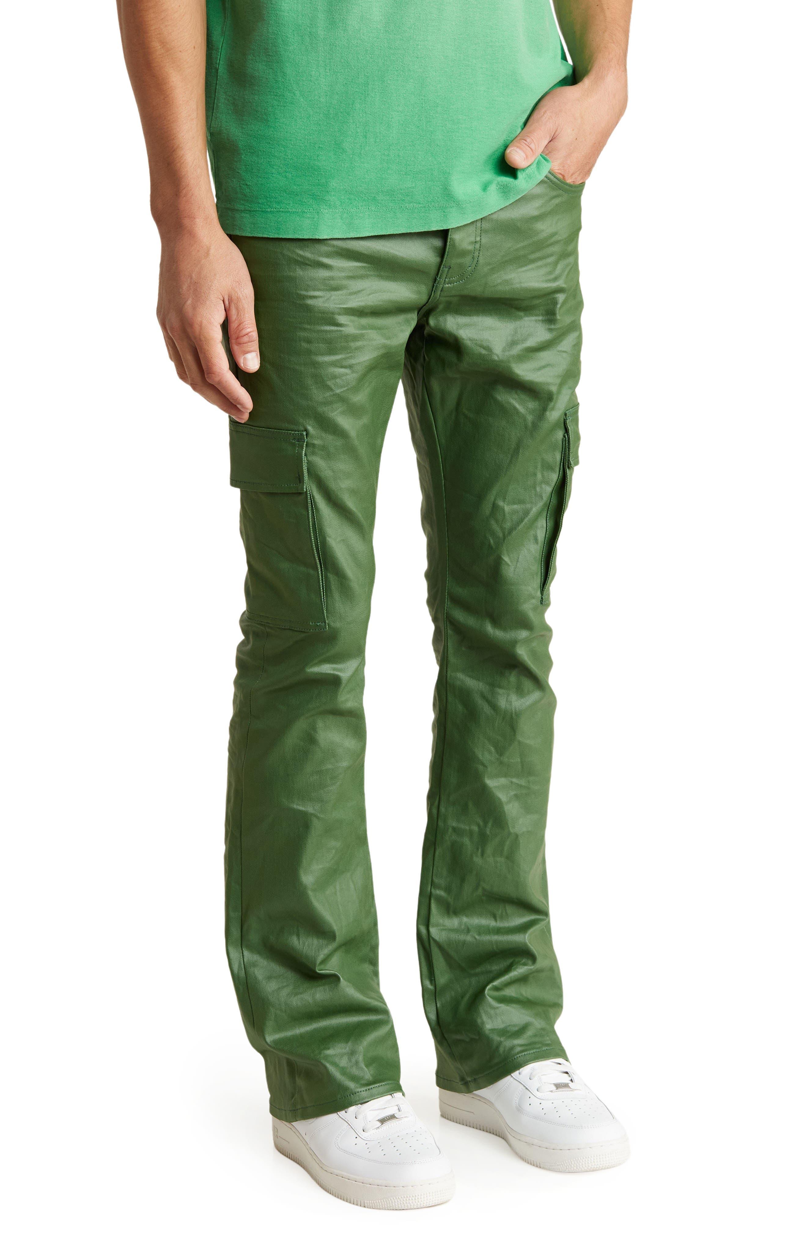 Purple Brand Coated Stretch Flare Cargo Jeans in Green for Men