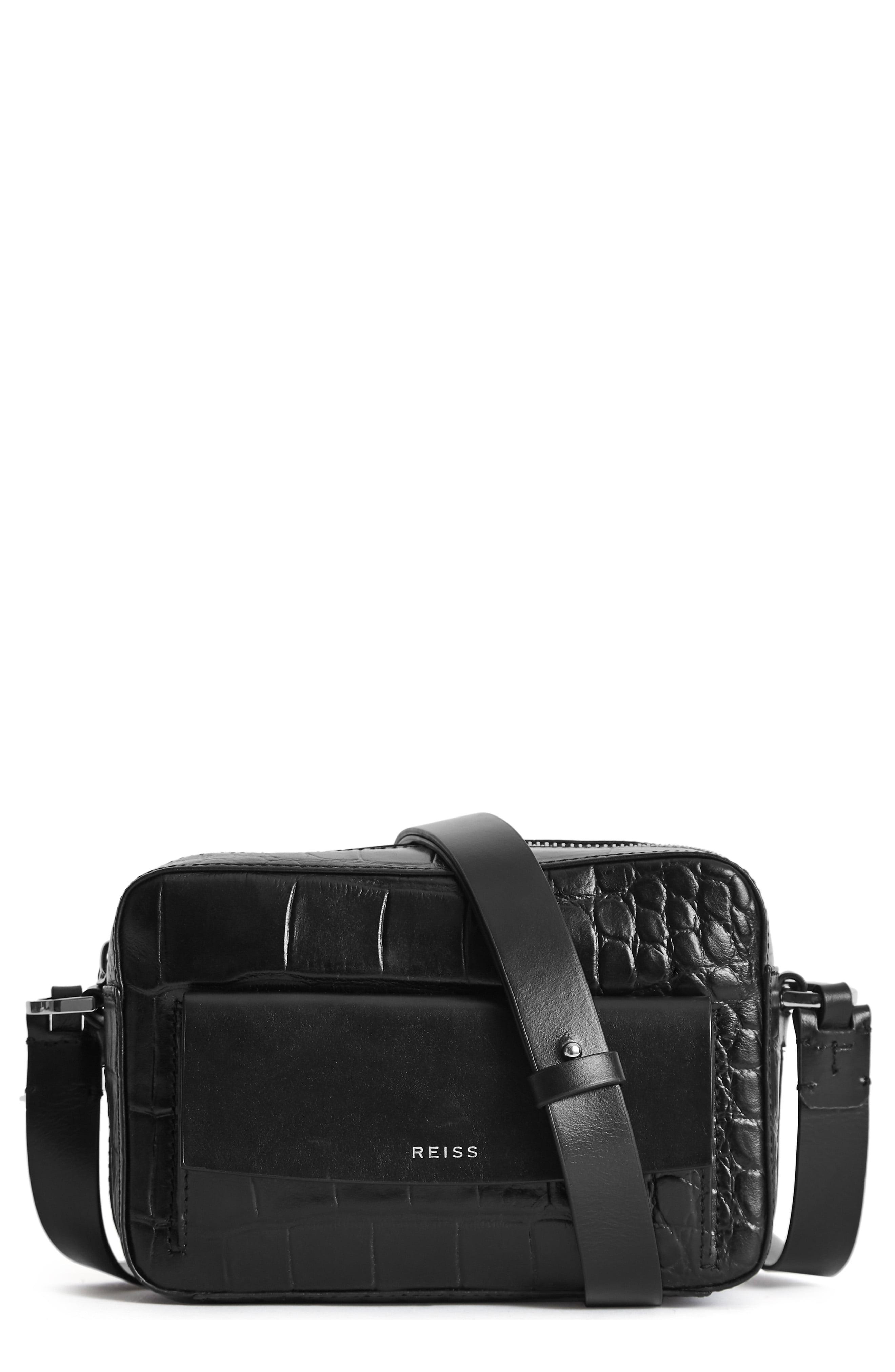 Reiss Archie Croc Embossed Leather Crossbody Bag in Black Lyst