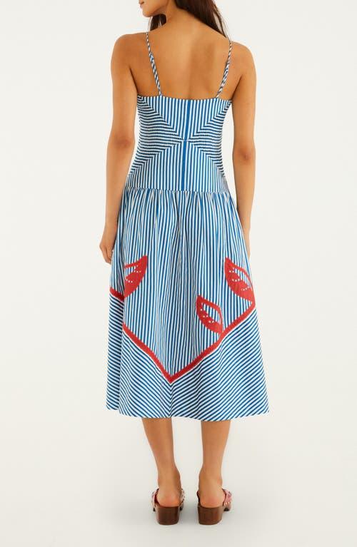 farm rio dress blue and white Farm Rio Blue Colored Stripes Midi Dress main image 0