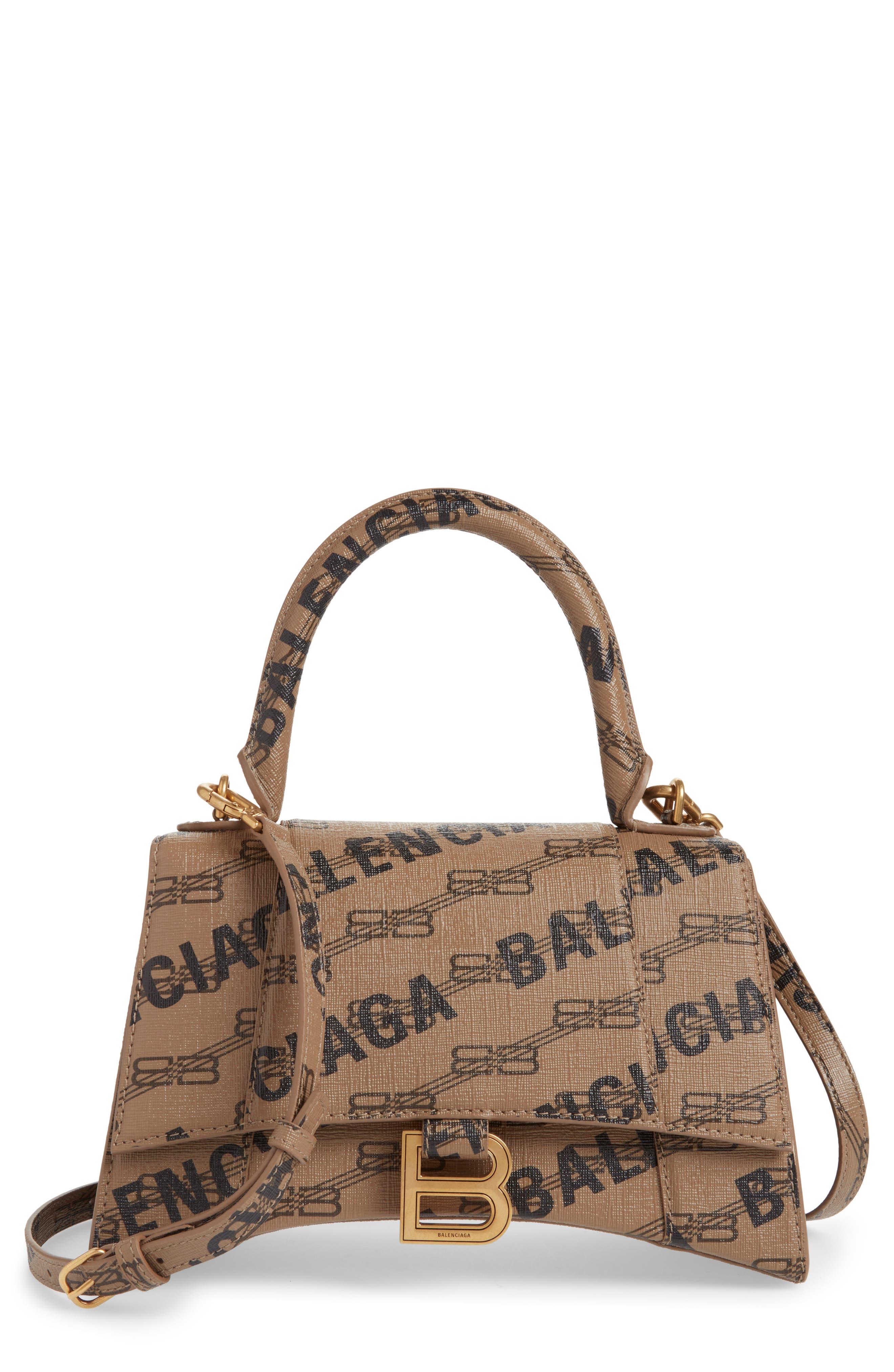 Balenciaga Hourglass License Bb Monogram Leather Top Handle Bag in Brown
