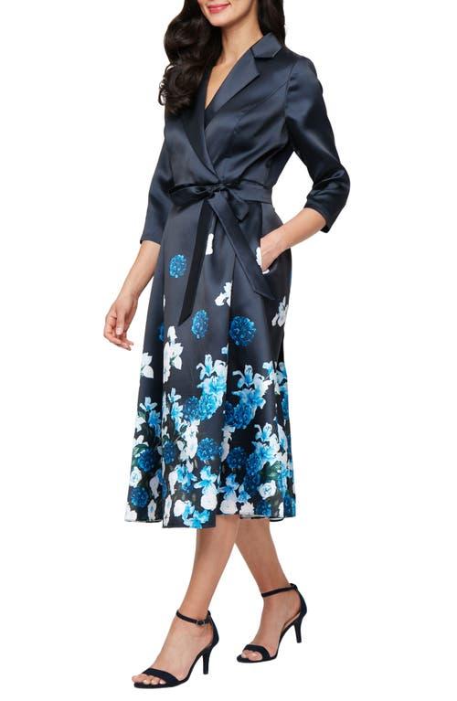 alex evenings faux wrap dress Alex Evenings Placement Print Faux Wrap Mikado Cocktail Dress in Blue