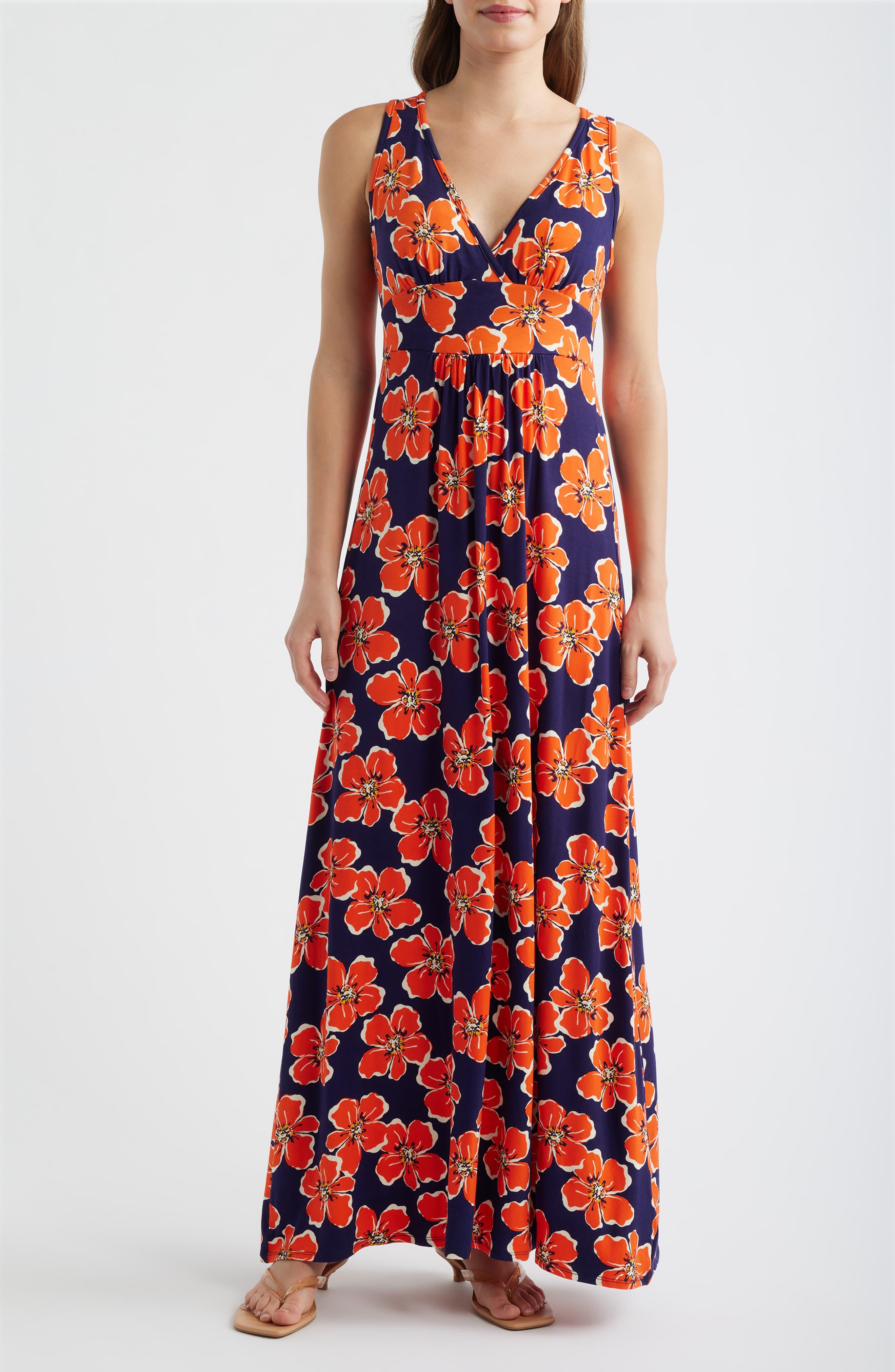 v neck jersey maxi dress loveappella Floral Sleeveless in Red religious clothing