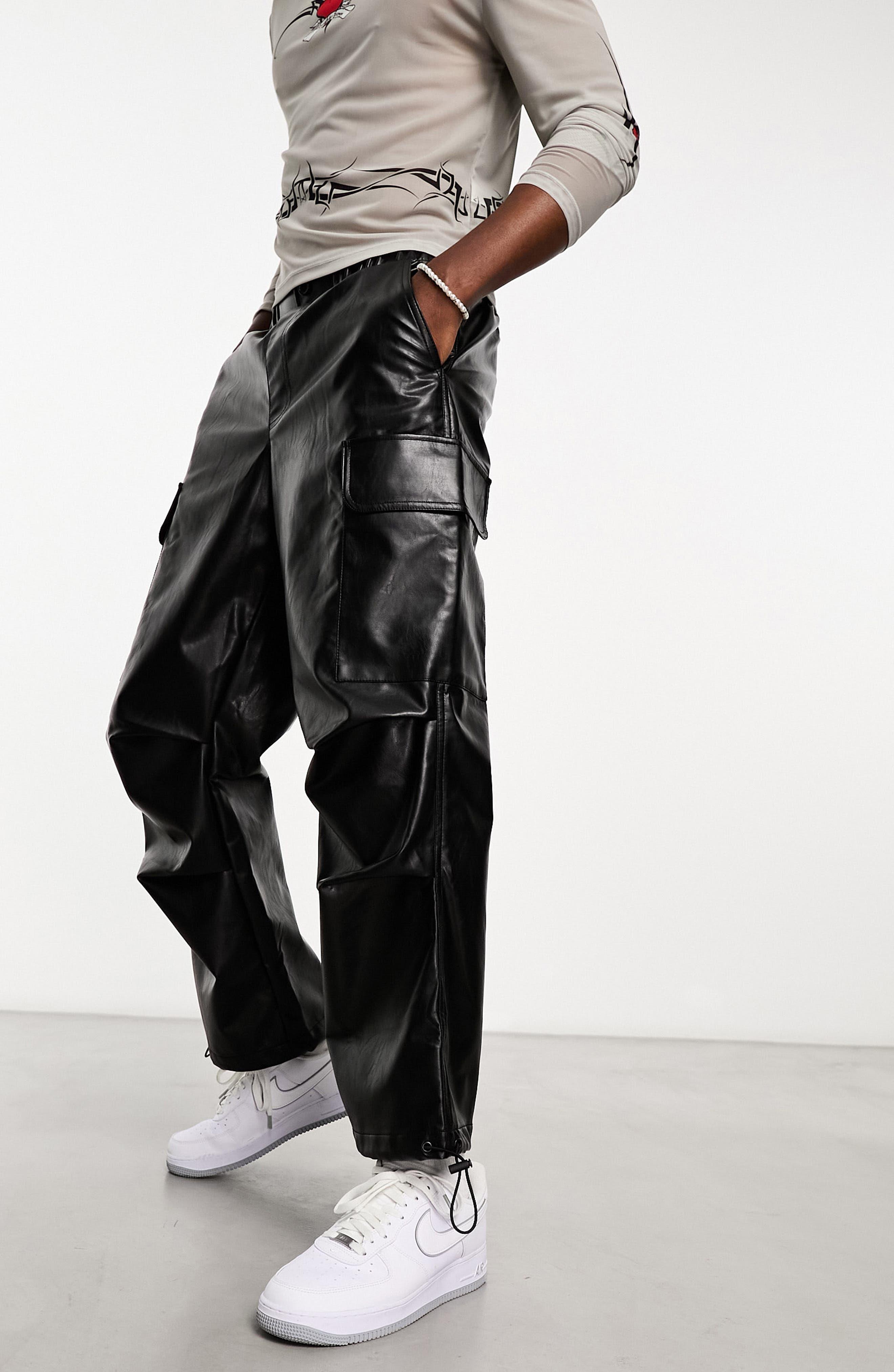 ASOS Faux Leather Parachute Cargo Pants in White for Men Lyst