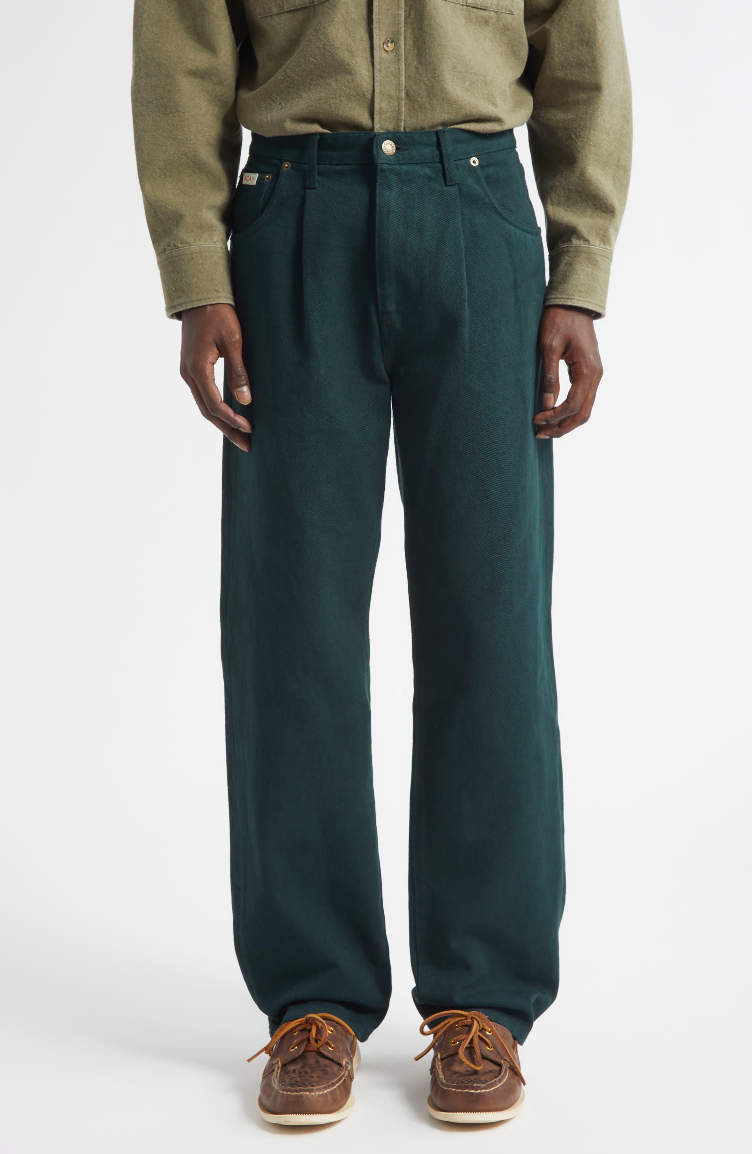 Noah Brushed Back Pleated Organic Cotton Jeans in Green for Men | Lyst