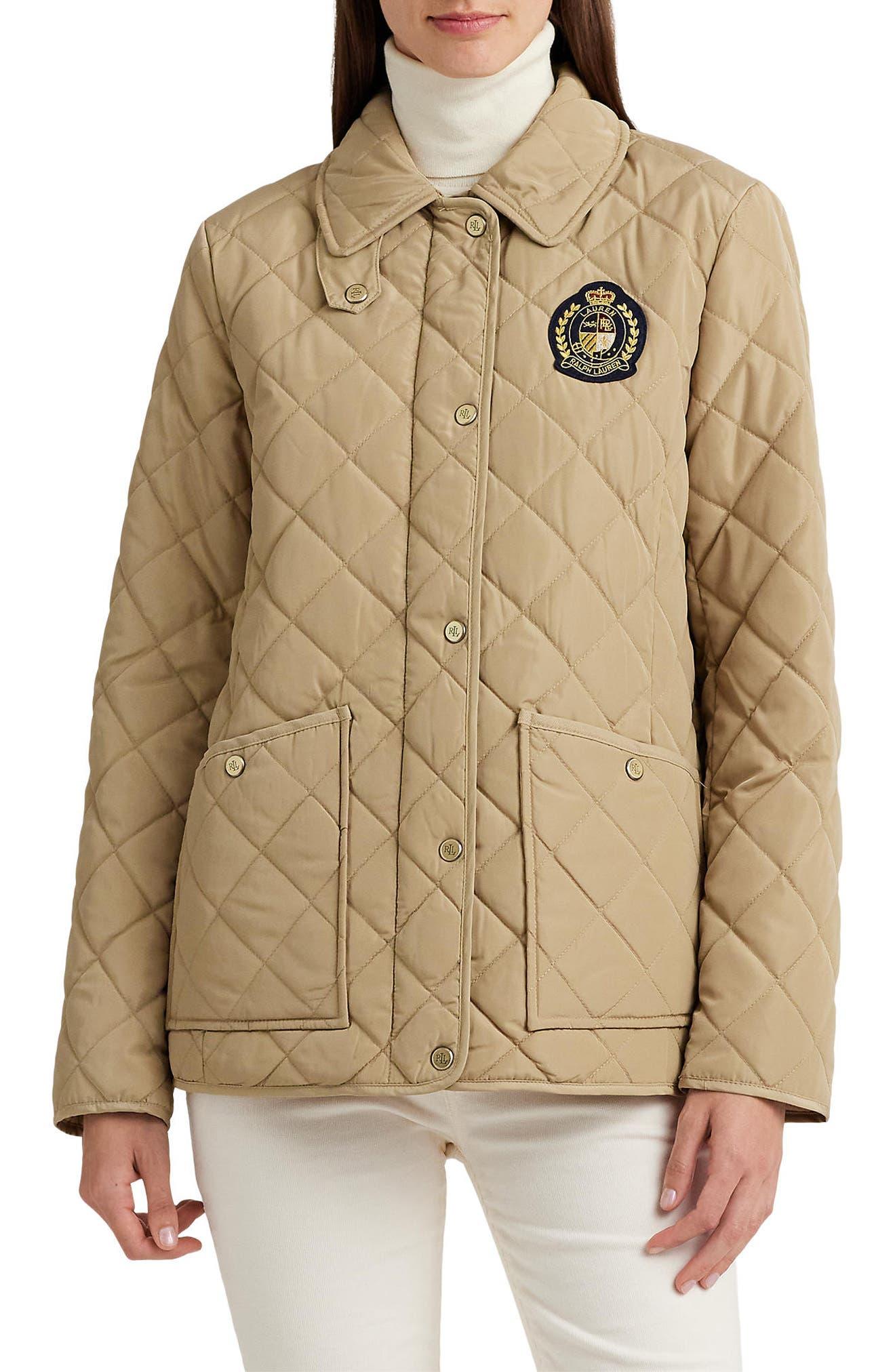 Logo button diamond store quilted jacket