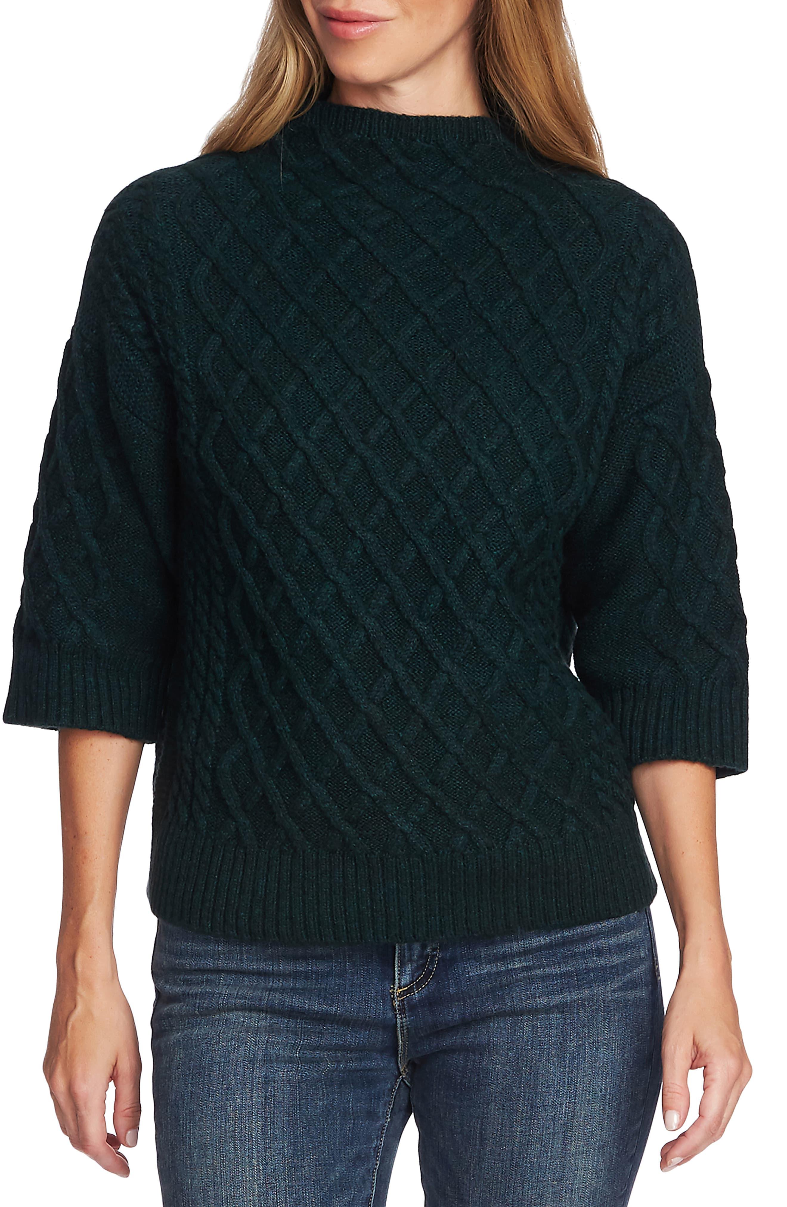 Vince Camuto Cotton Chunky Cable Knit Funnel Neck Sweater in Blue