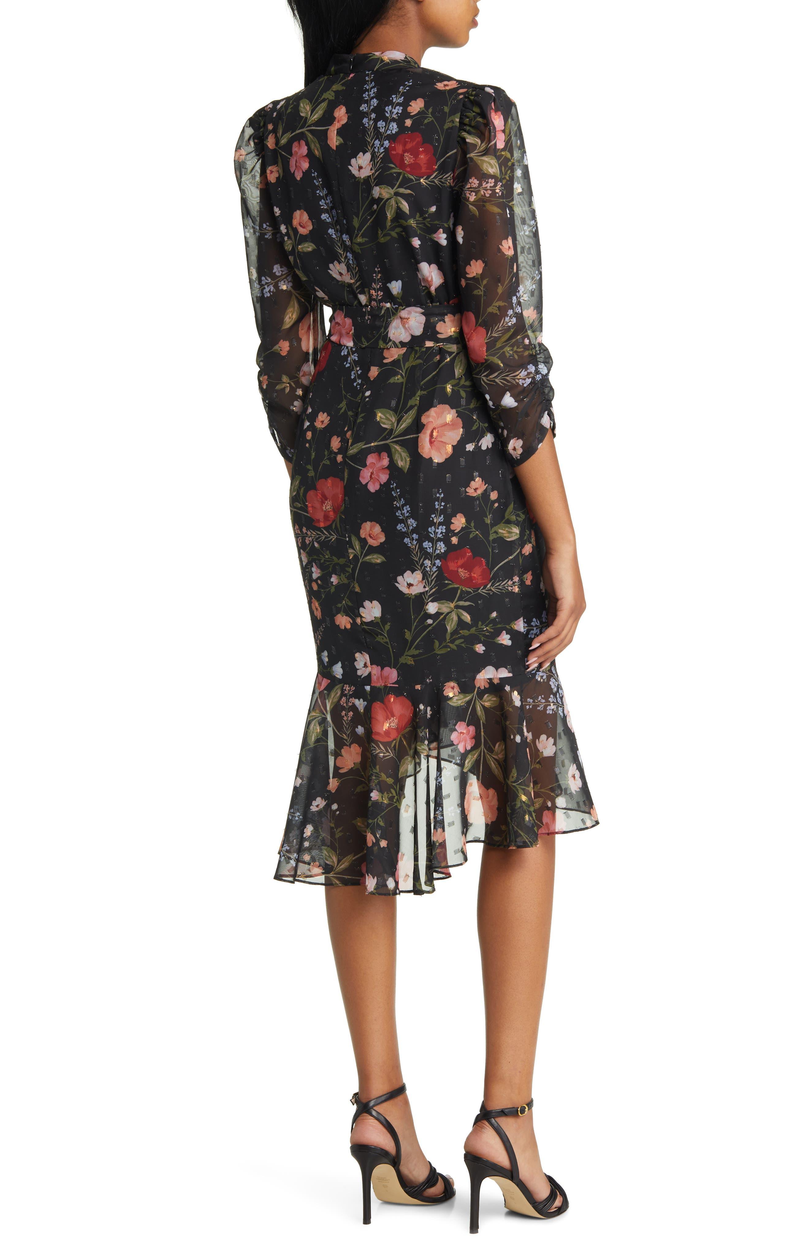 eliza j metallic floral dress Metallic Floral Print High-Low Cocktail Dress (Women)