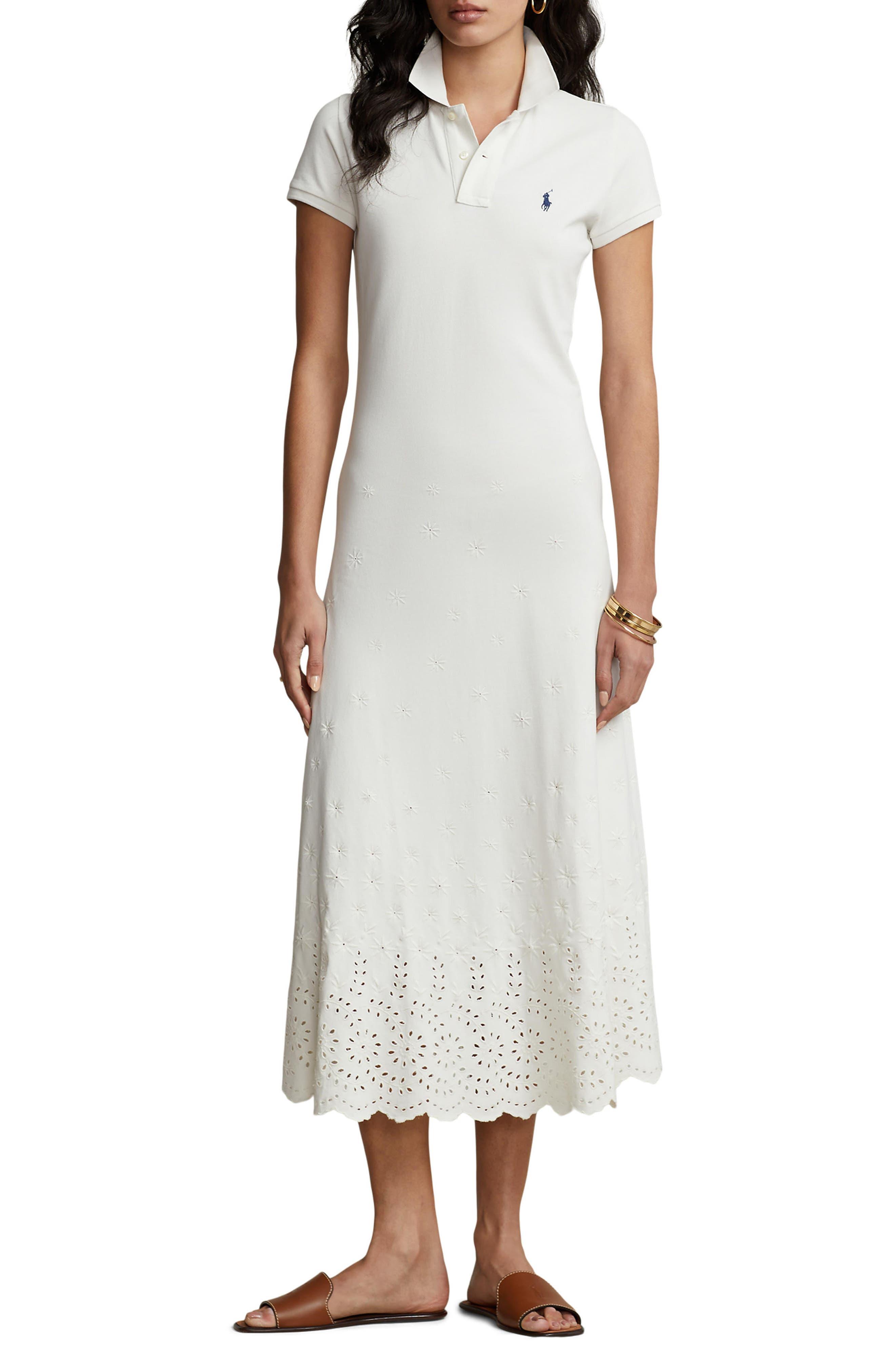 Polo Ralph Lauren Eyelet Detail Short Sleeve Stretch Cotton Dress