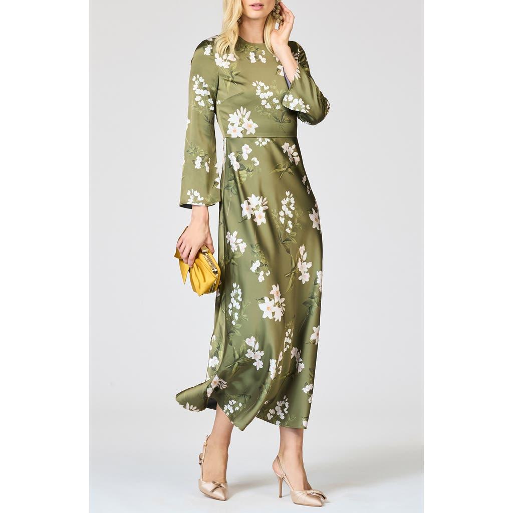 Sachin Babi Tyra Floral Long Sleeve Satin Midi Dress in Green Lyst