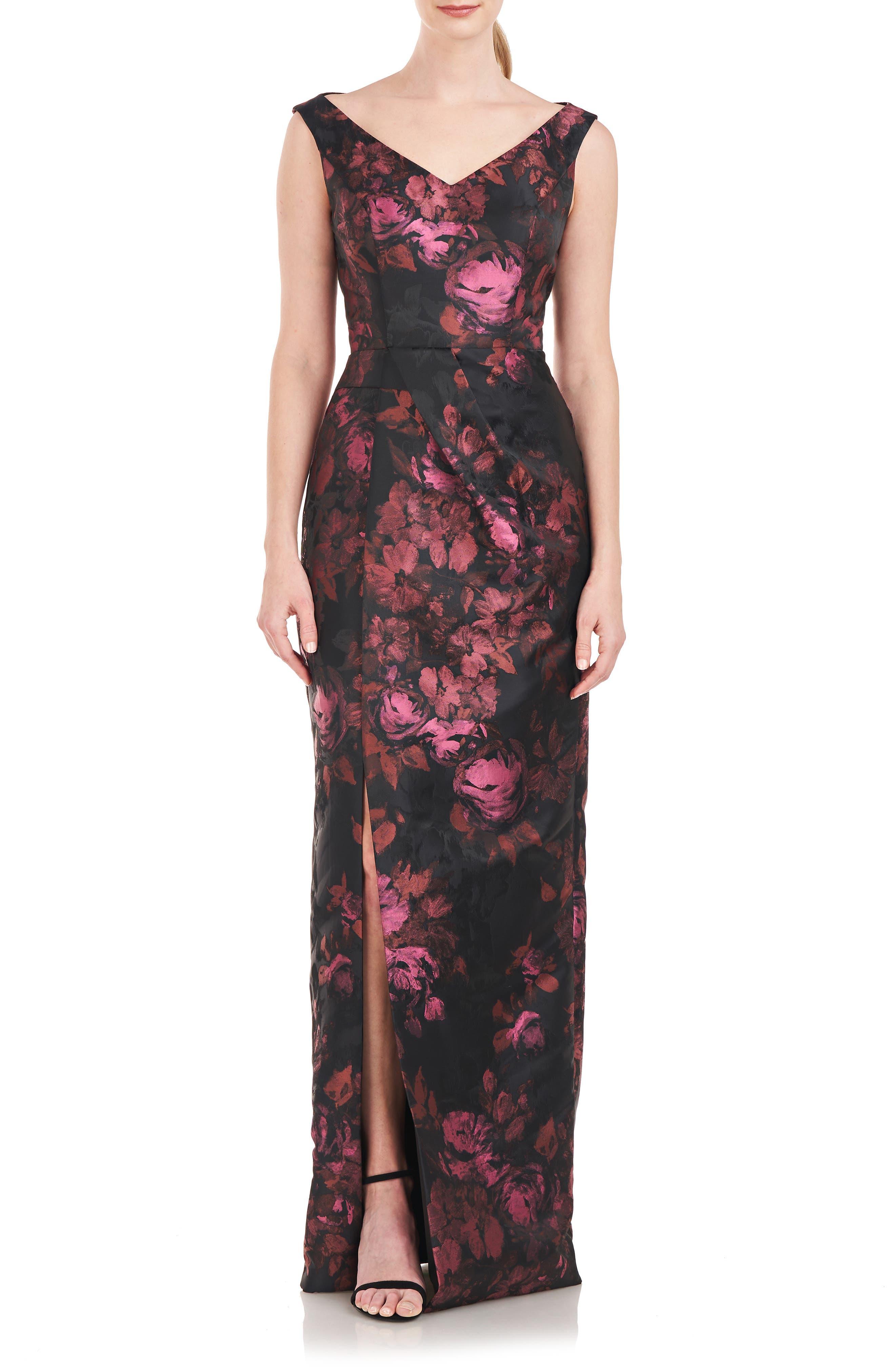 Kay Unger Liana Floral Column Gown in Red | Lyst