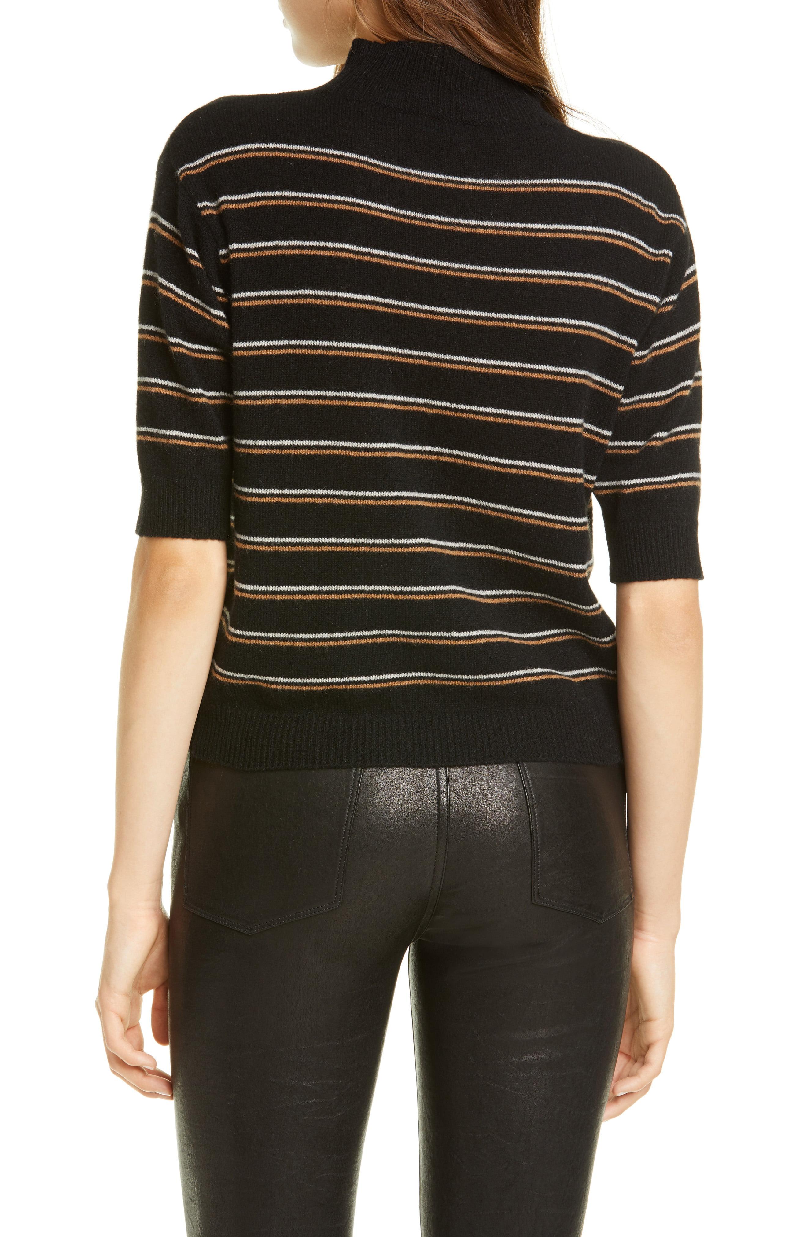 FRAME Stripe Cashmere Crop Sweater in Black - Lyst