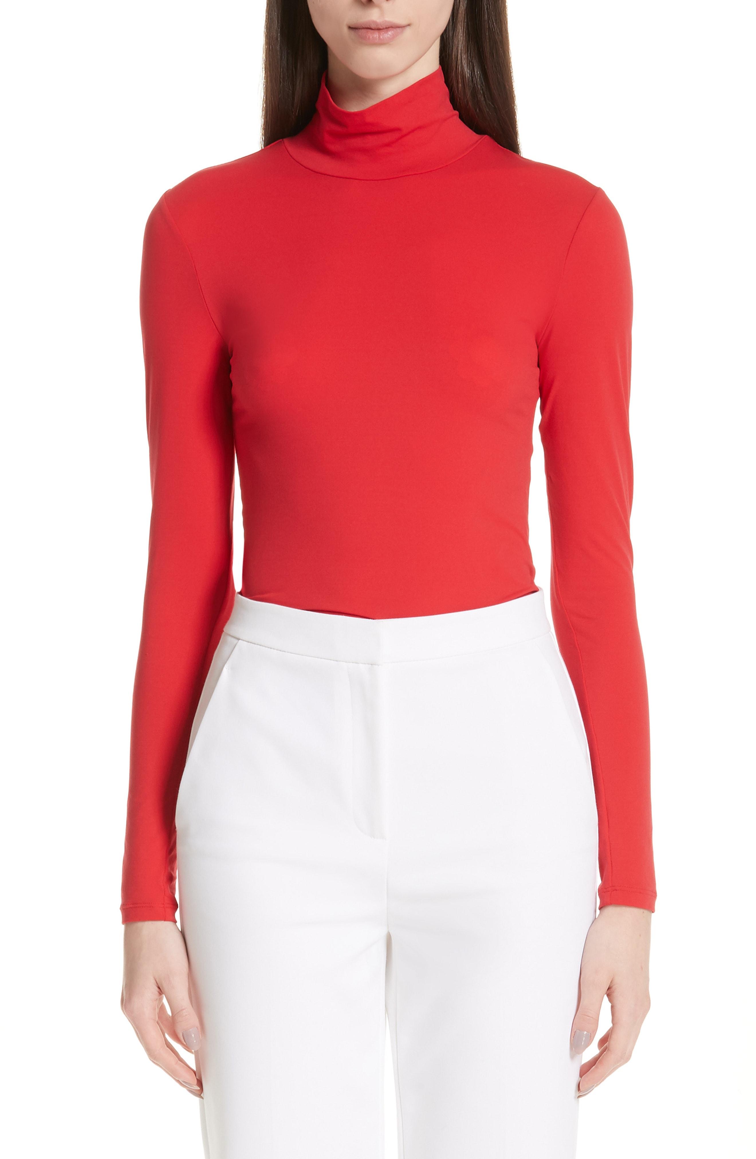 Lyst - St. John Nuda Fine Jersey Turtleneck Shell in Red