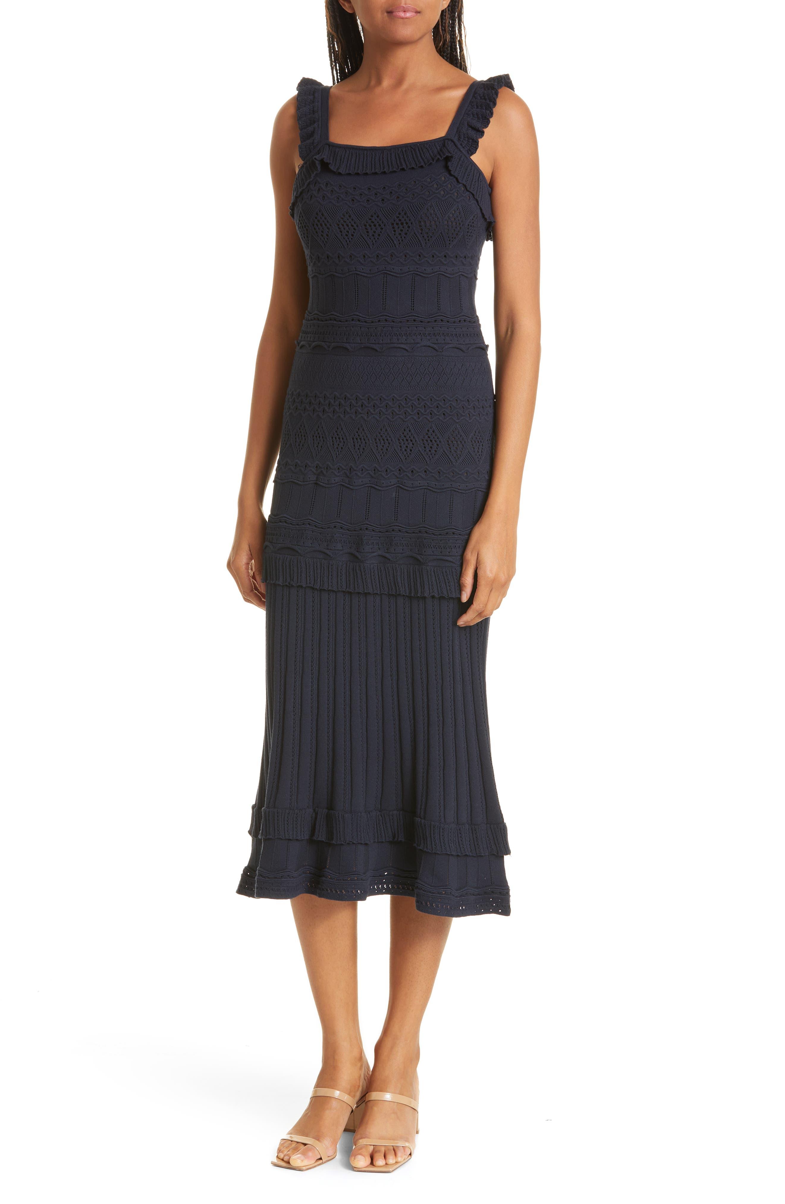 MILLY Lightweight Pointelle Midi Dress 