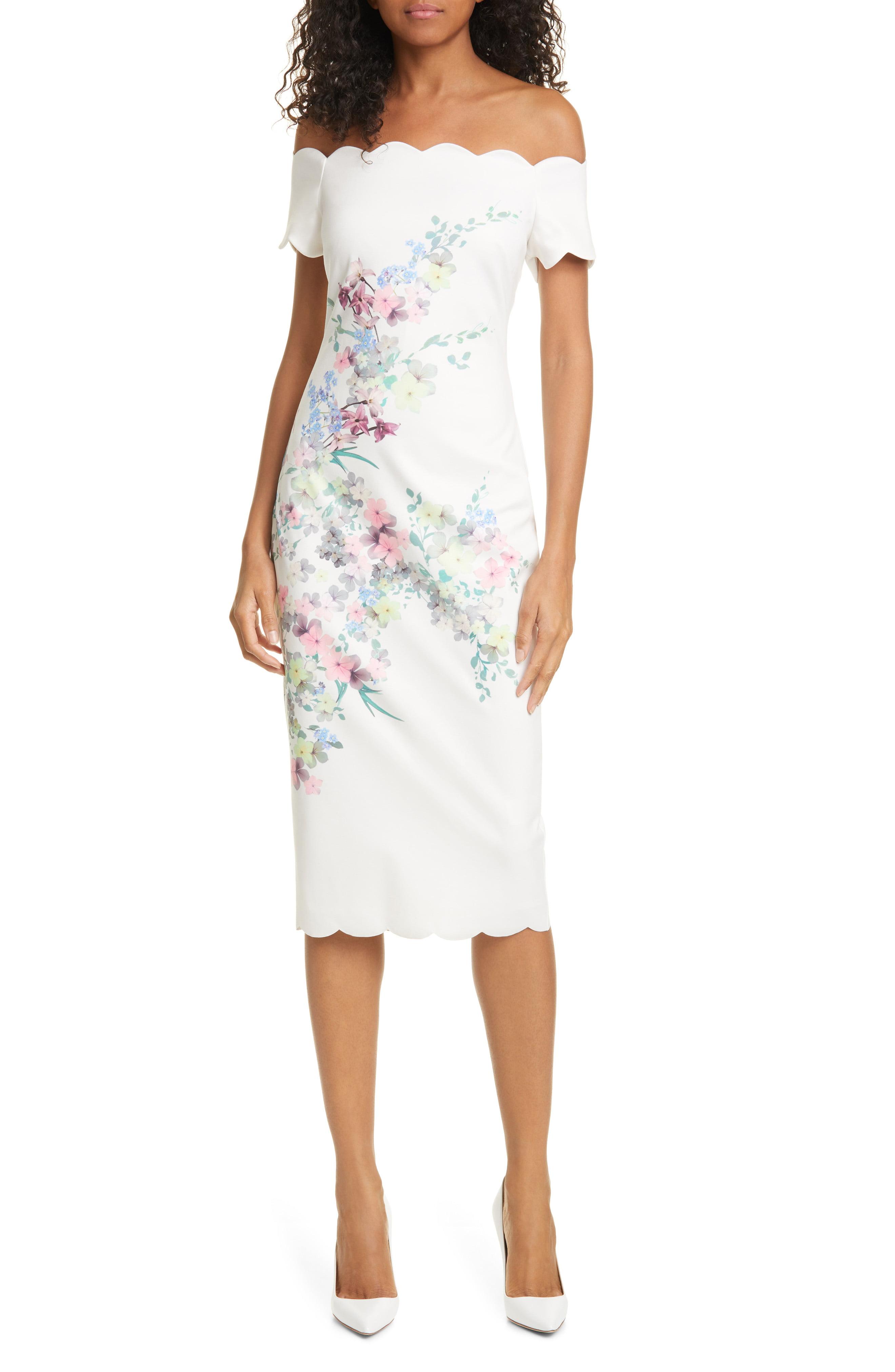 Ted Baker Trixiiy Pergola Floral Off The Shoulder Sheath Dress in Ivory ...