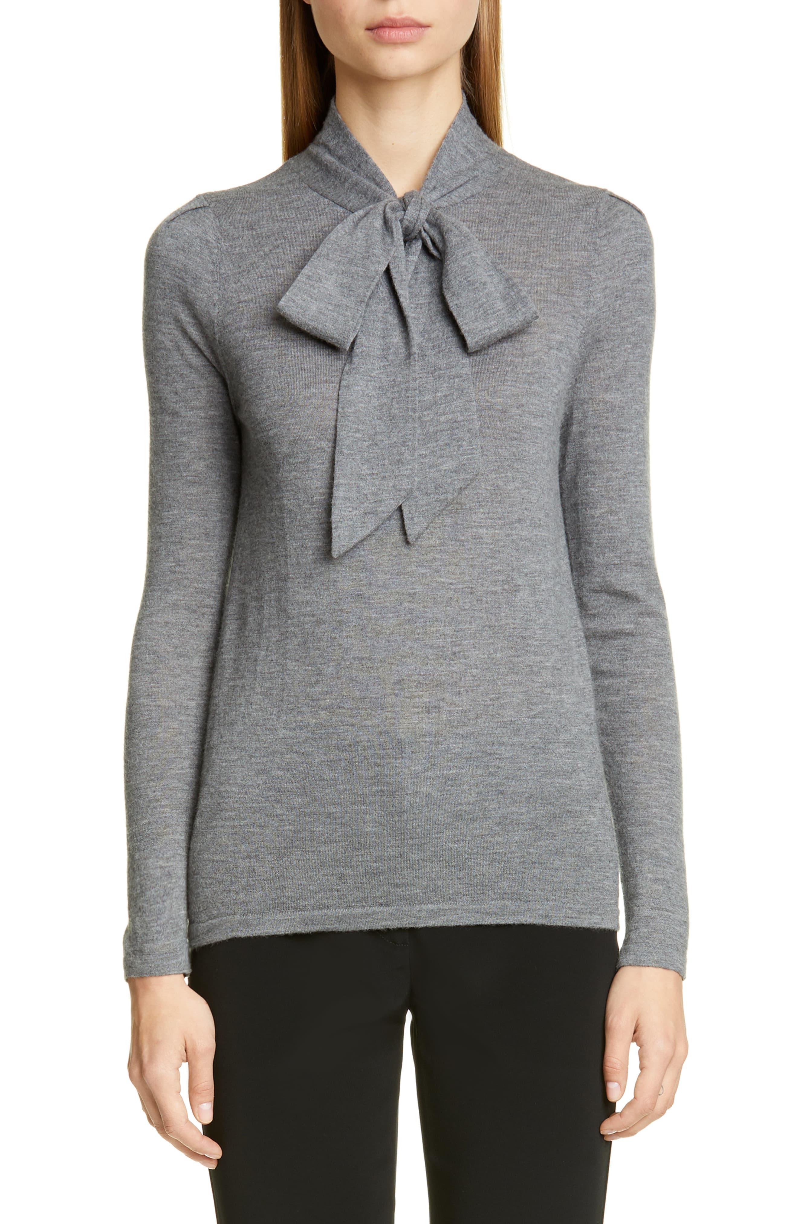 Co. Essentials Tie Neck Cashmere Sweater in Grey (Gray) Lyst