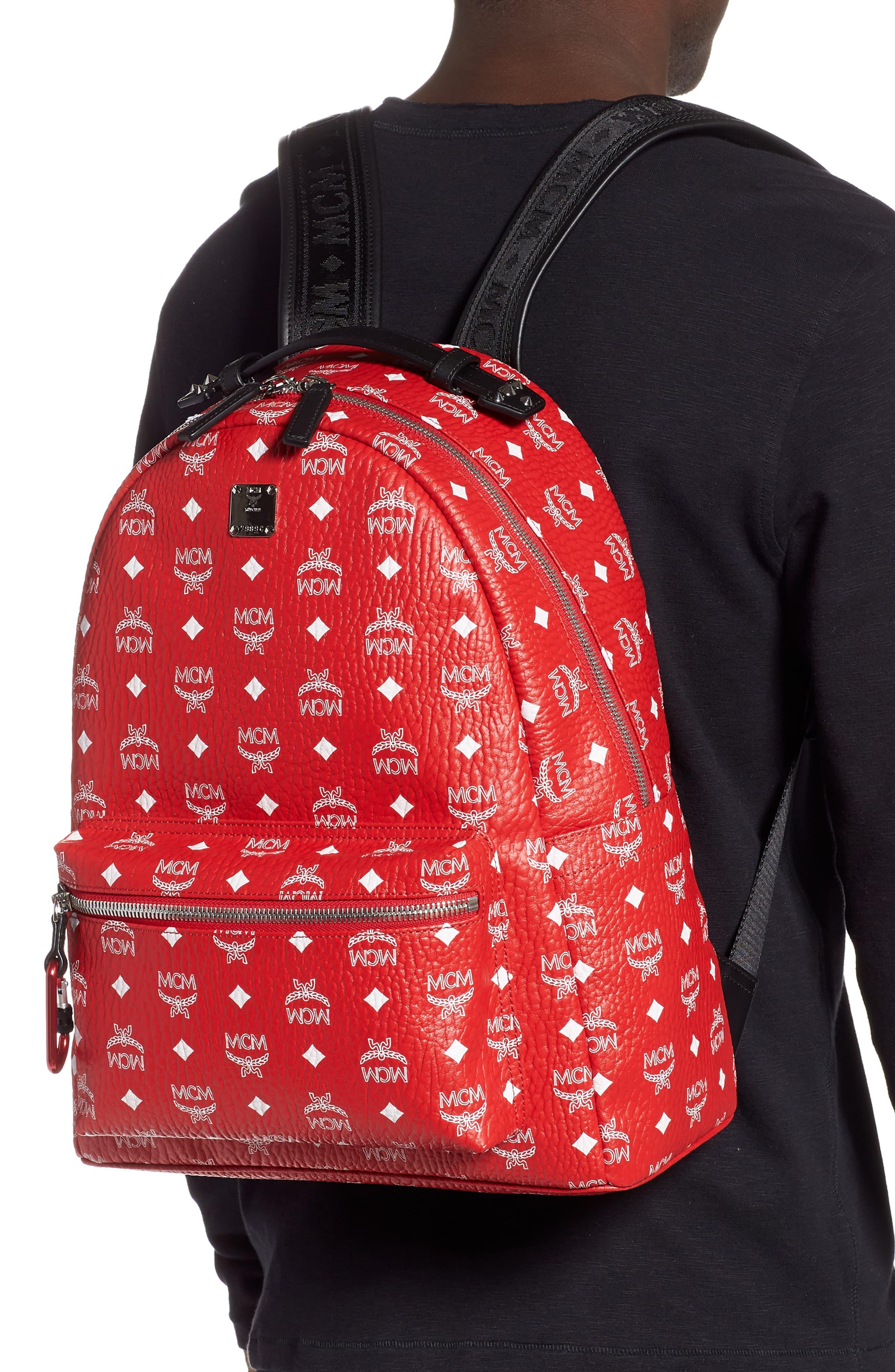 MCM Stark Visetos Backpack in Red for Men Lyst