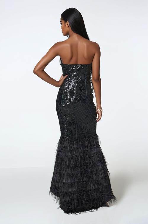 bebe black feather dress Feather Gown Crystal Teal