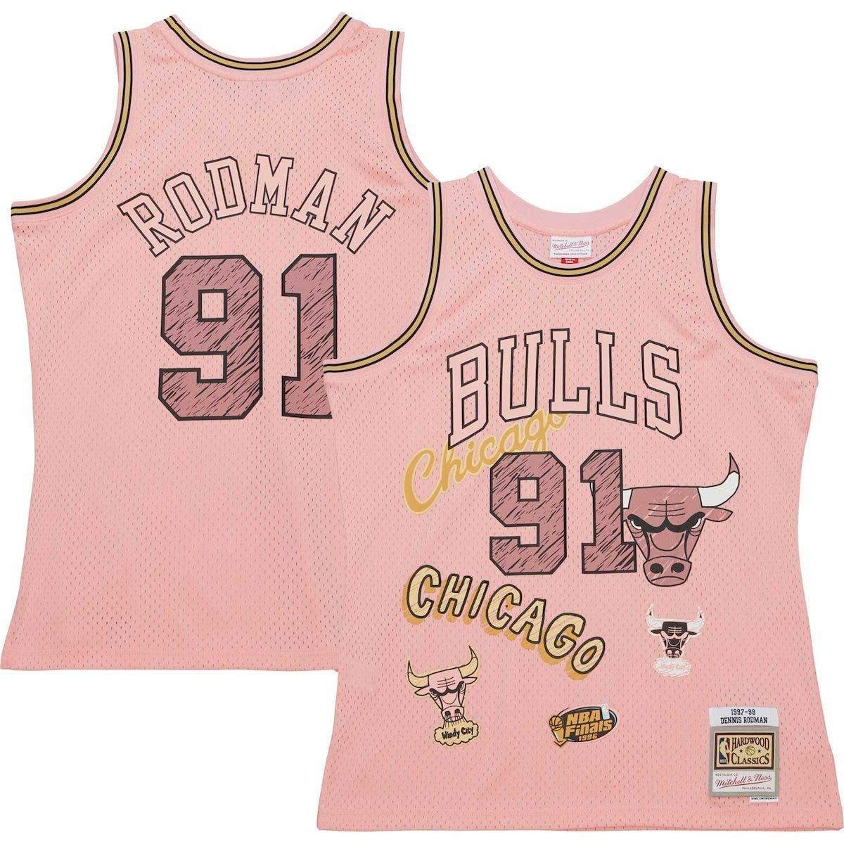 Mitchell & Ness Dennis Rodman Chicago Bulls 1997/98 Swingman Sidewalk  Sketch Jersey At Nordstrom in Pink for Men