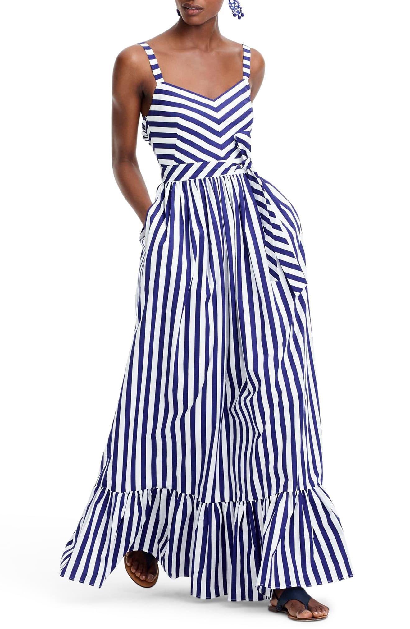 J.Crew Stripe Ruffle Cotton Maxi Dress in Blue - Save 65% - Lyst