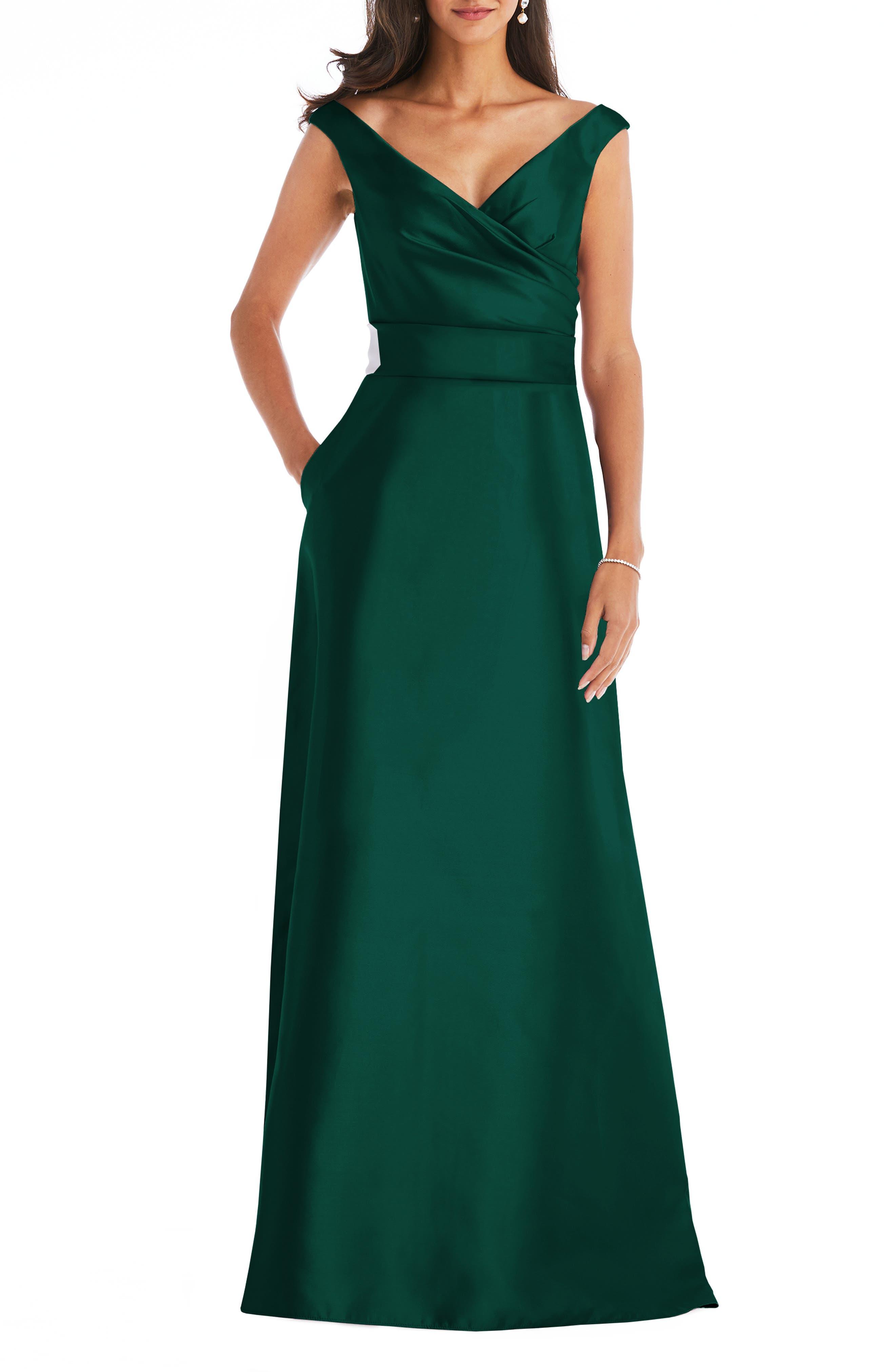 alfred sung hunter green dress