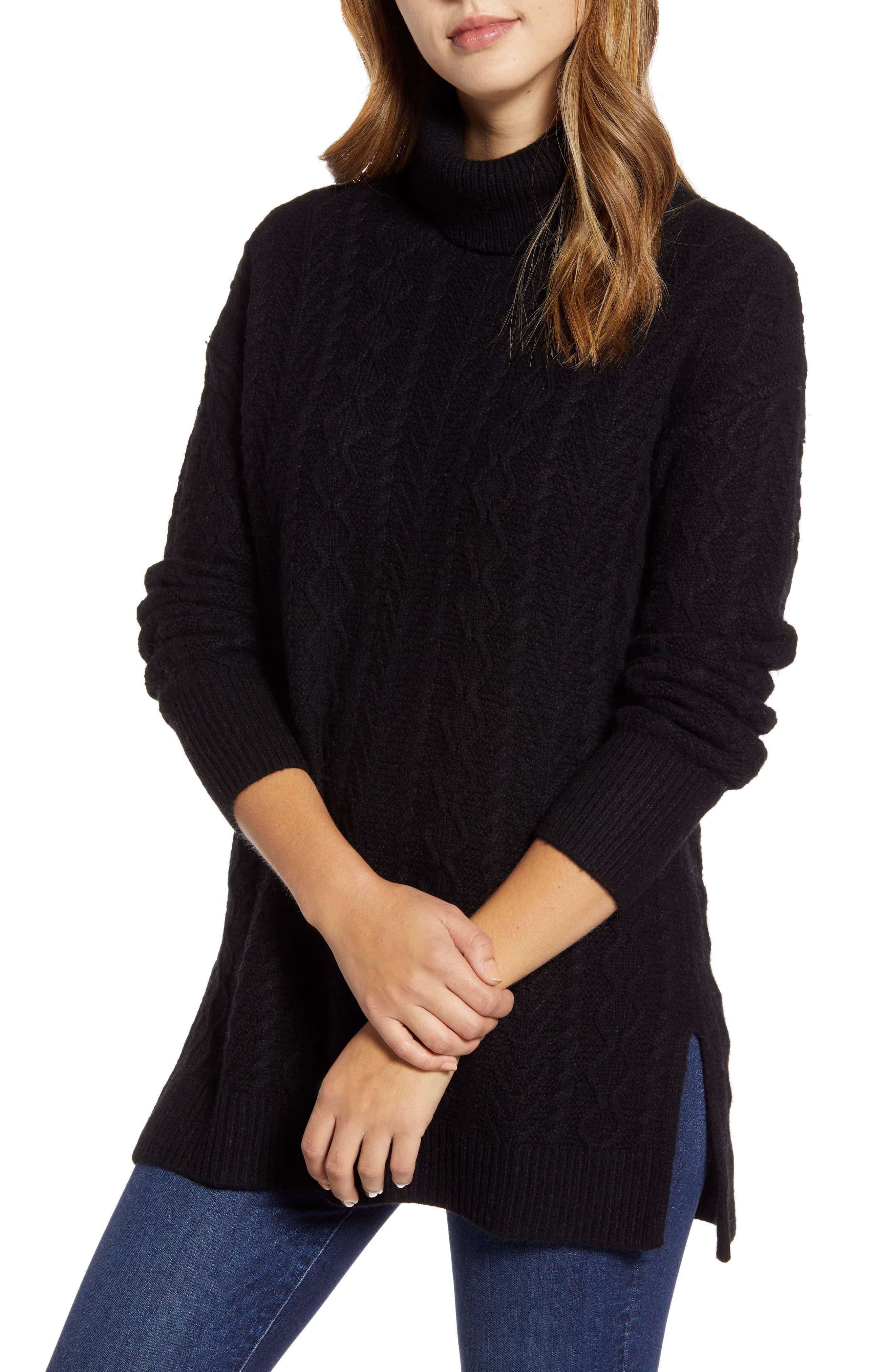Halogen Cable Turtleneck Tunic Sweater 