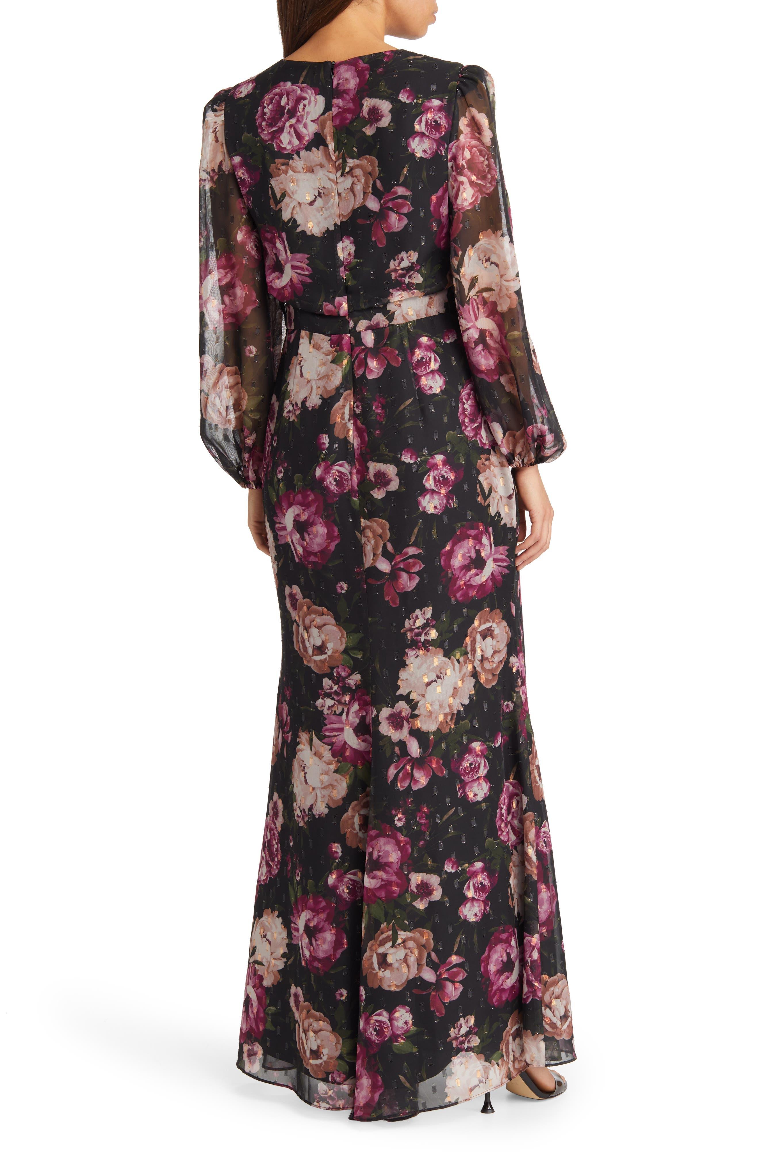 Eliza J Floral Metallic Long Sleeve Maxi Dress in Purple Lyst