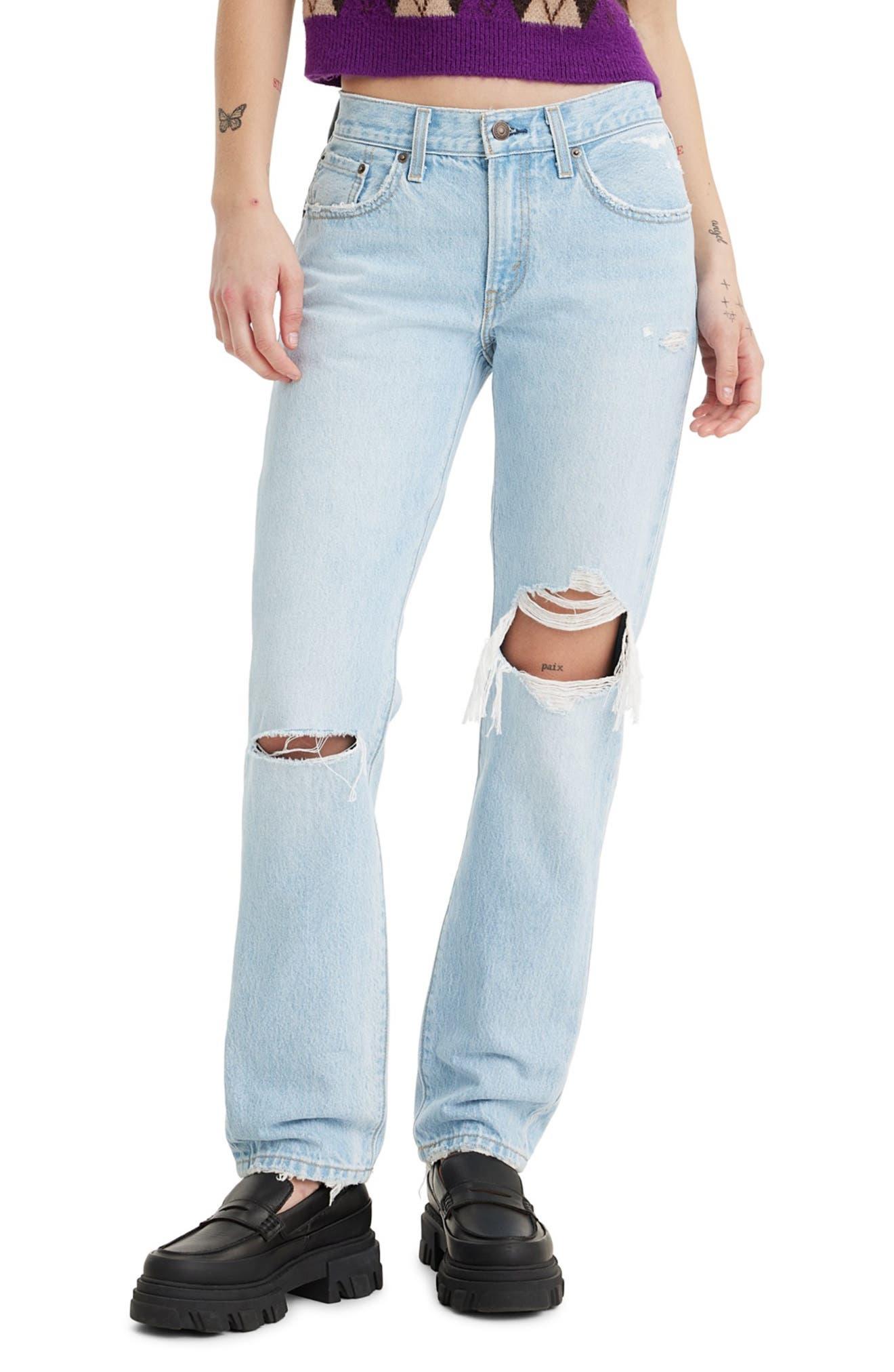 Levi's Middy Ripped Mid Rise Straight Leg Jeans in Blue | Lyst