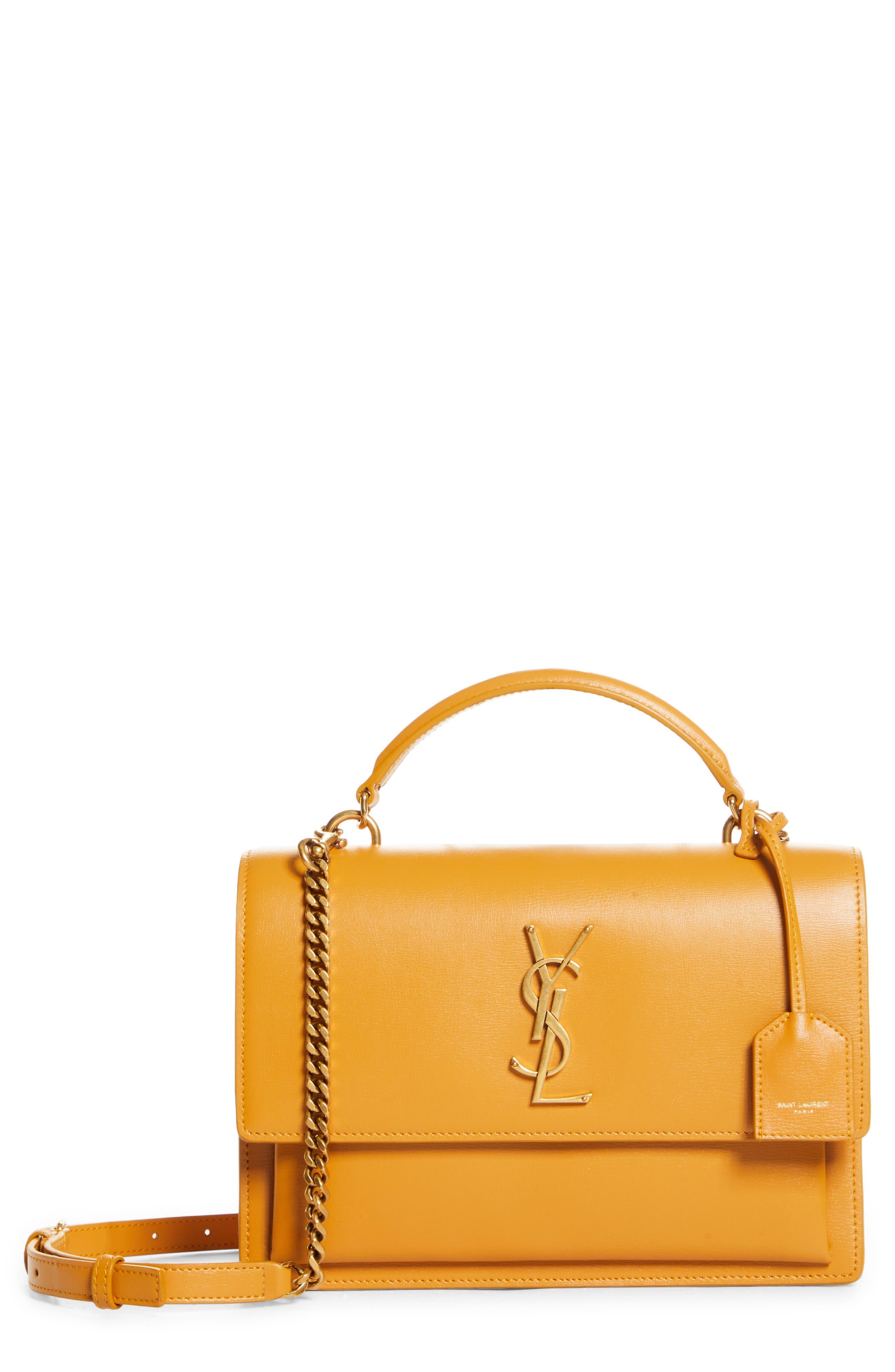 SAINT LAURENT Smooth Calfskin Medium Monogram Sunset Satchel Blanc