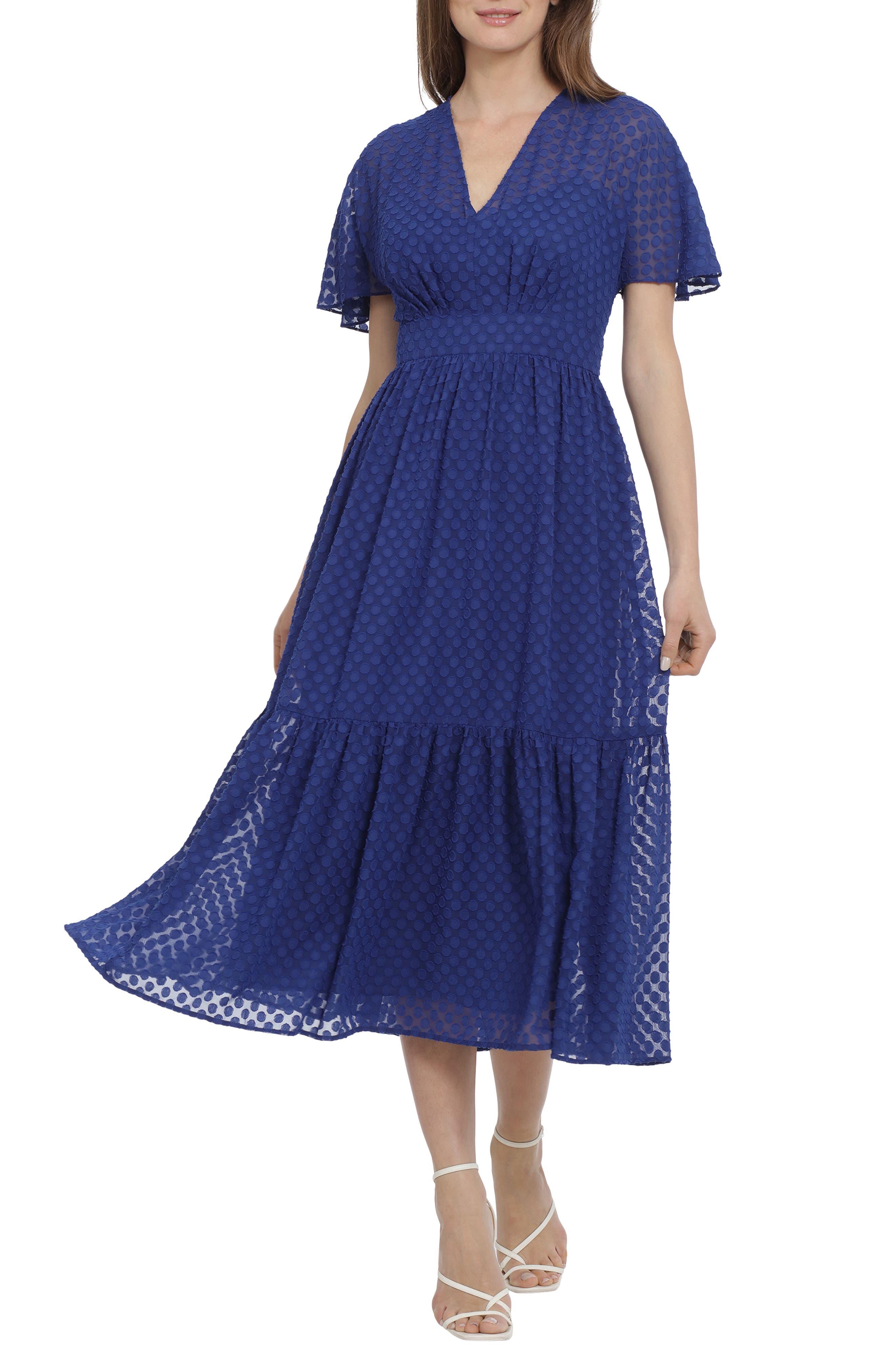 Maggy London Flutter Sleeve Fit & Flare Dress in Blue Lyst
