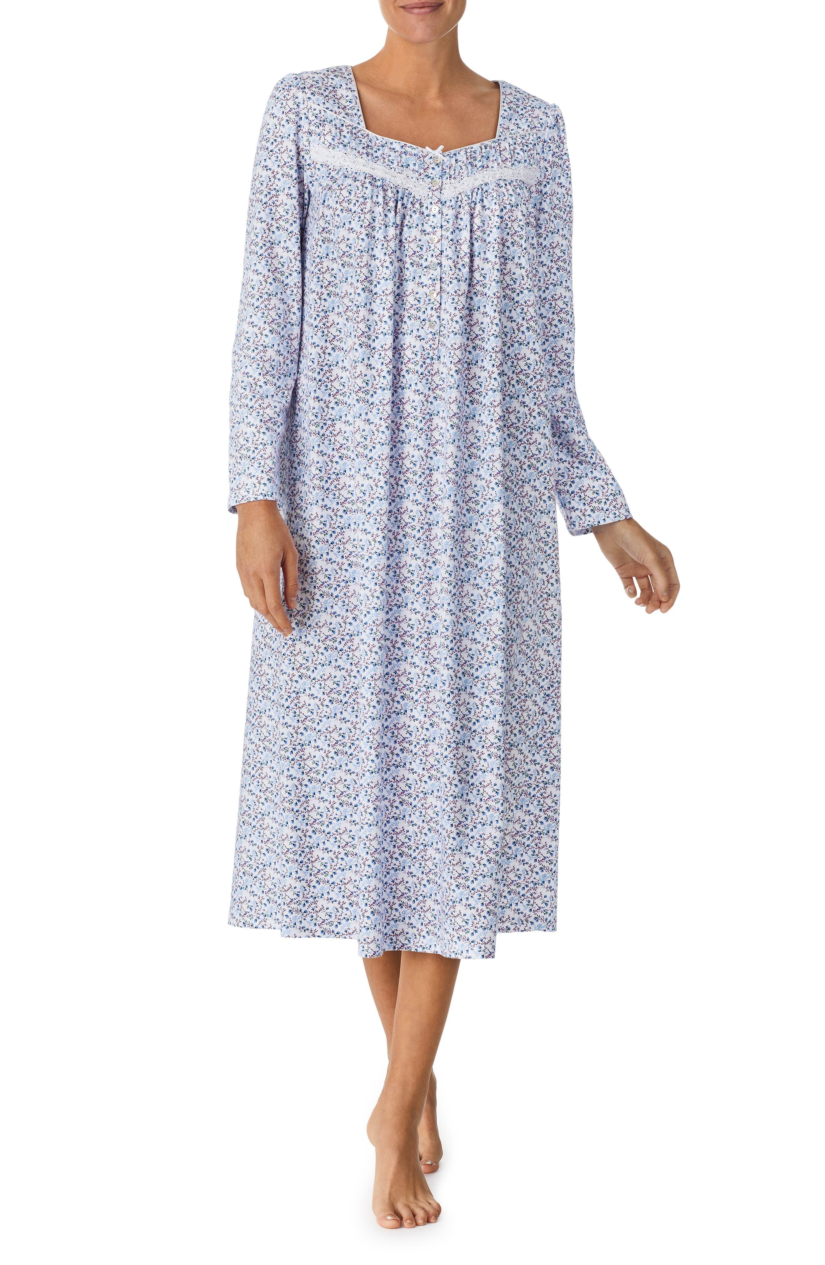 Eileen West Floral Long Sleeve Nightgown in Blue | Lyst