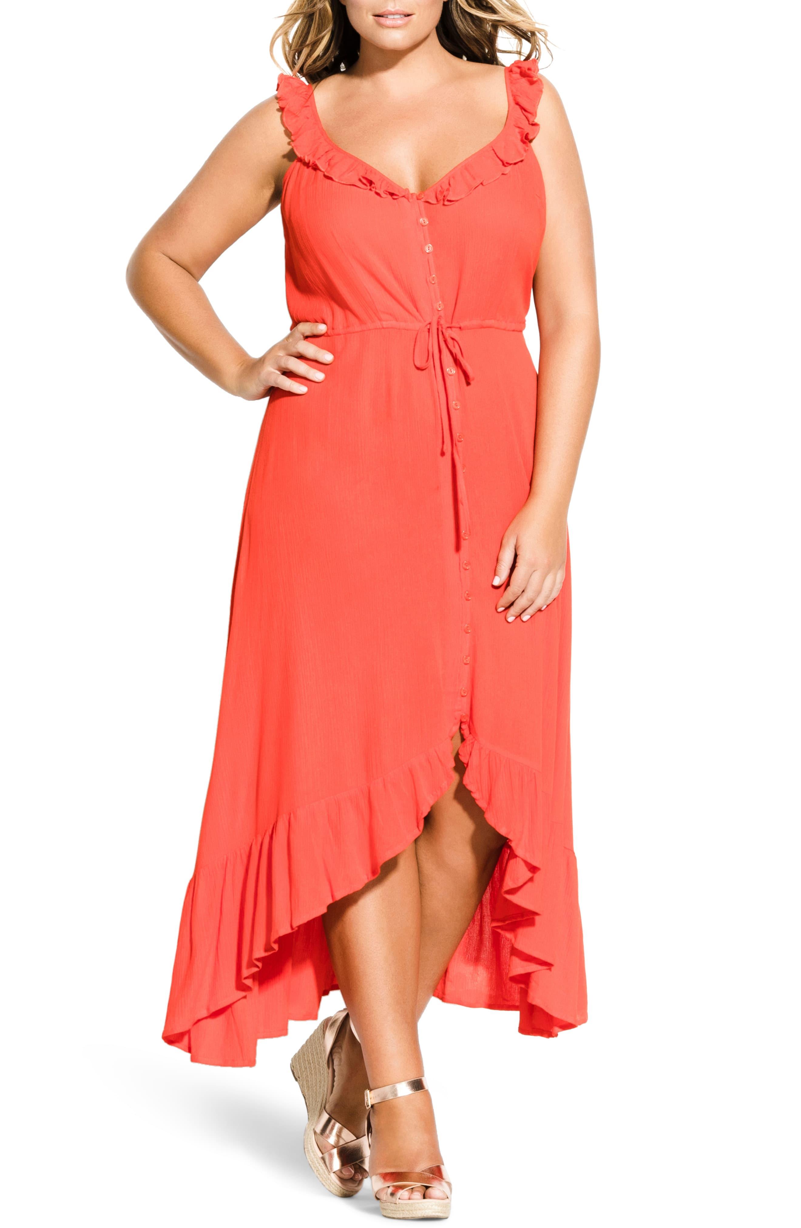 City Chic Synthetic Ruffle Trim Maxi Dress in Red - Lyst