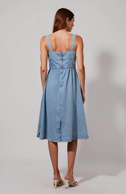 Modenaire Denim Midi Dress With Bow Detail in Blue | Lyst