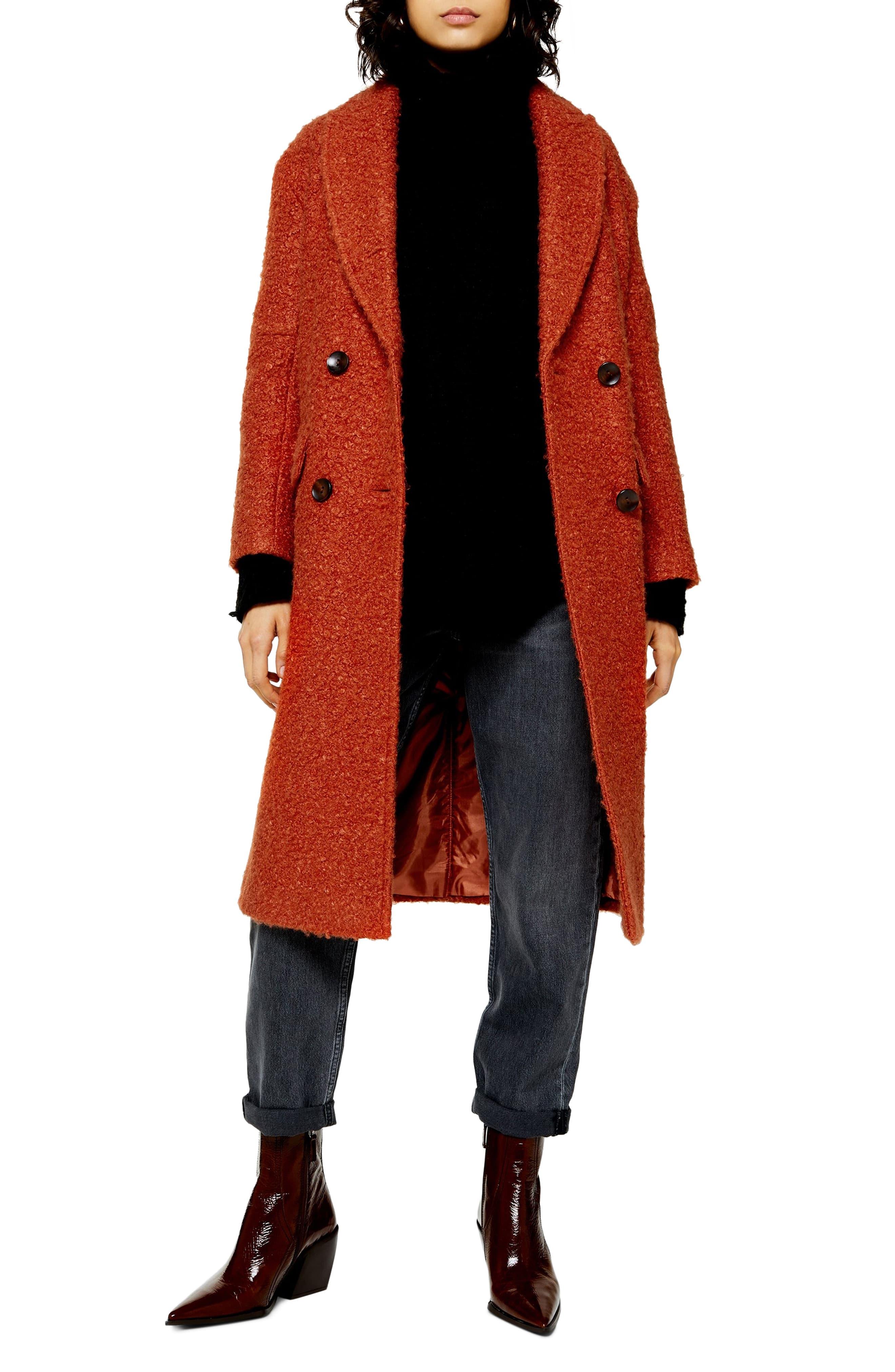 TOPSHOP Synthetic Boucle Double Breasted Coat in Rust (Red) - Save 40% ...