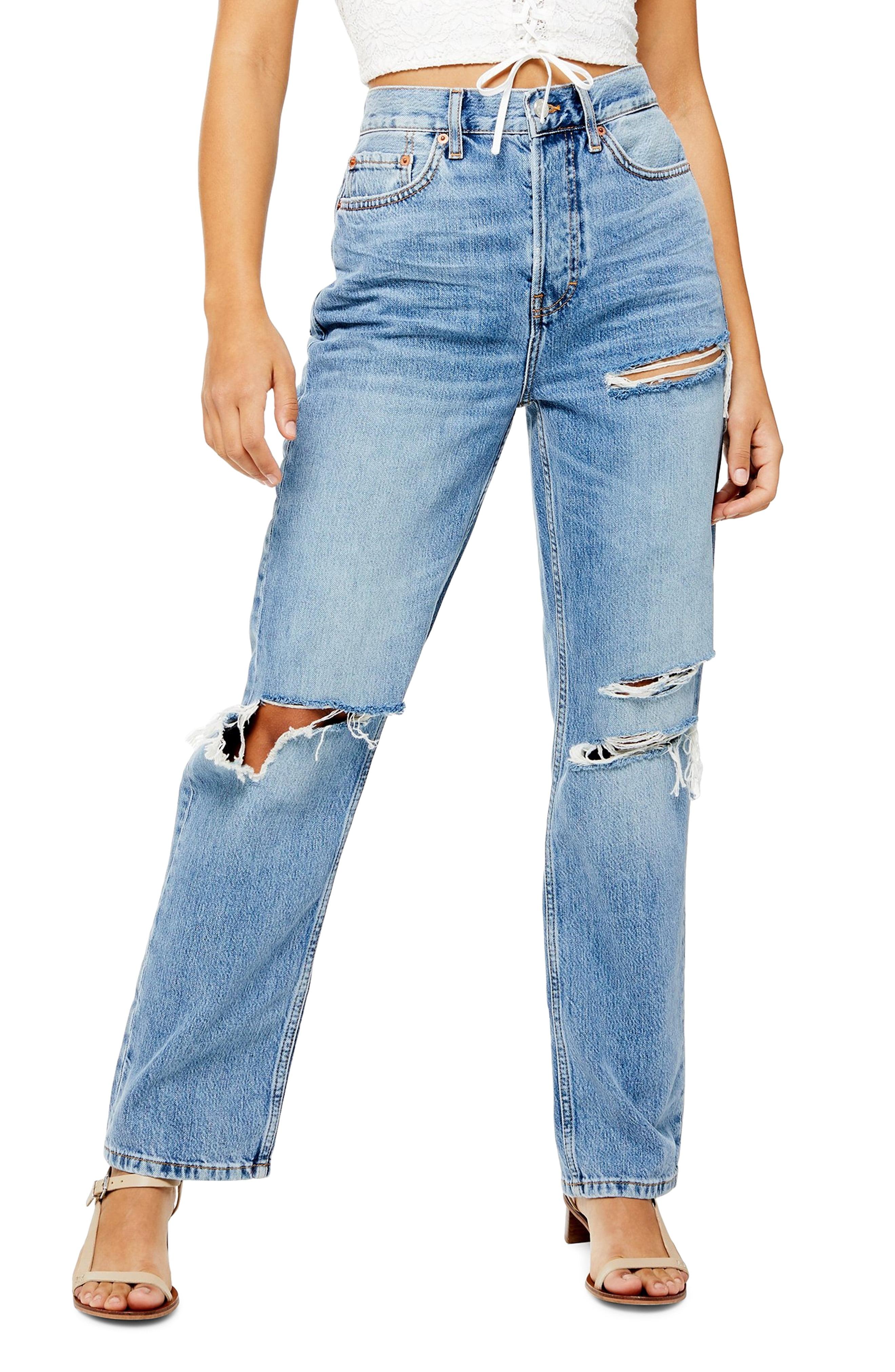mid blue ripped dad jeans