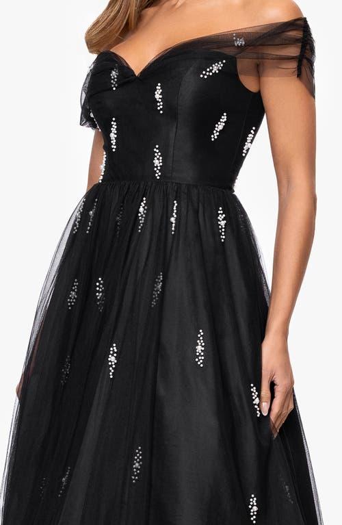 betsy and adam black tulle dress Betsy & Adam Women's One-Shoulder Scuba Crepe Gown - Black