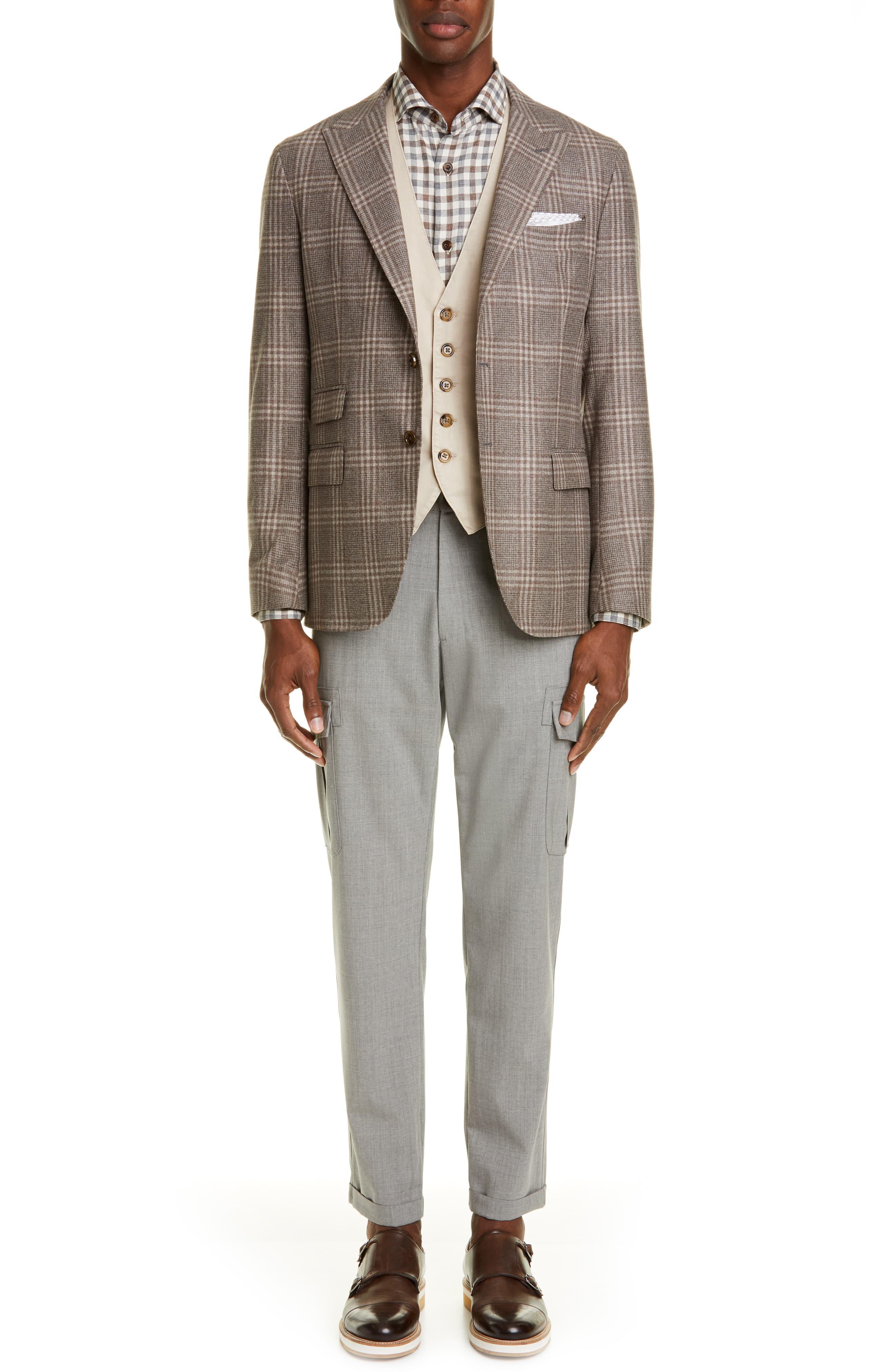 Eleventy Flat Front Stretch Wool Cargo Dress Pants in Light Grey (Gray