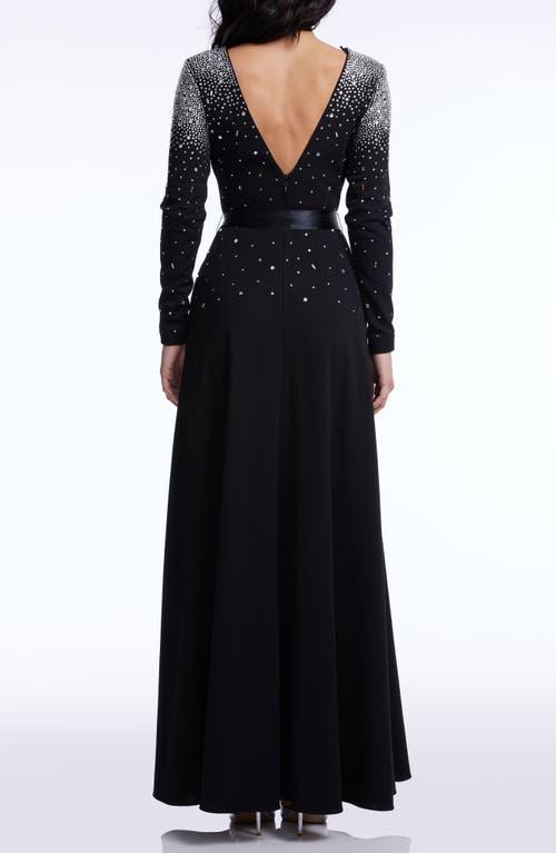 Dress the Population Acacia Rhinestone Tie Waist Long Sleeve Gown in Black  | Lyst