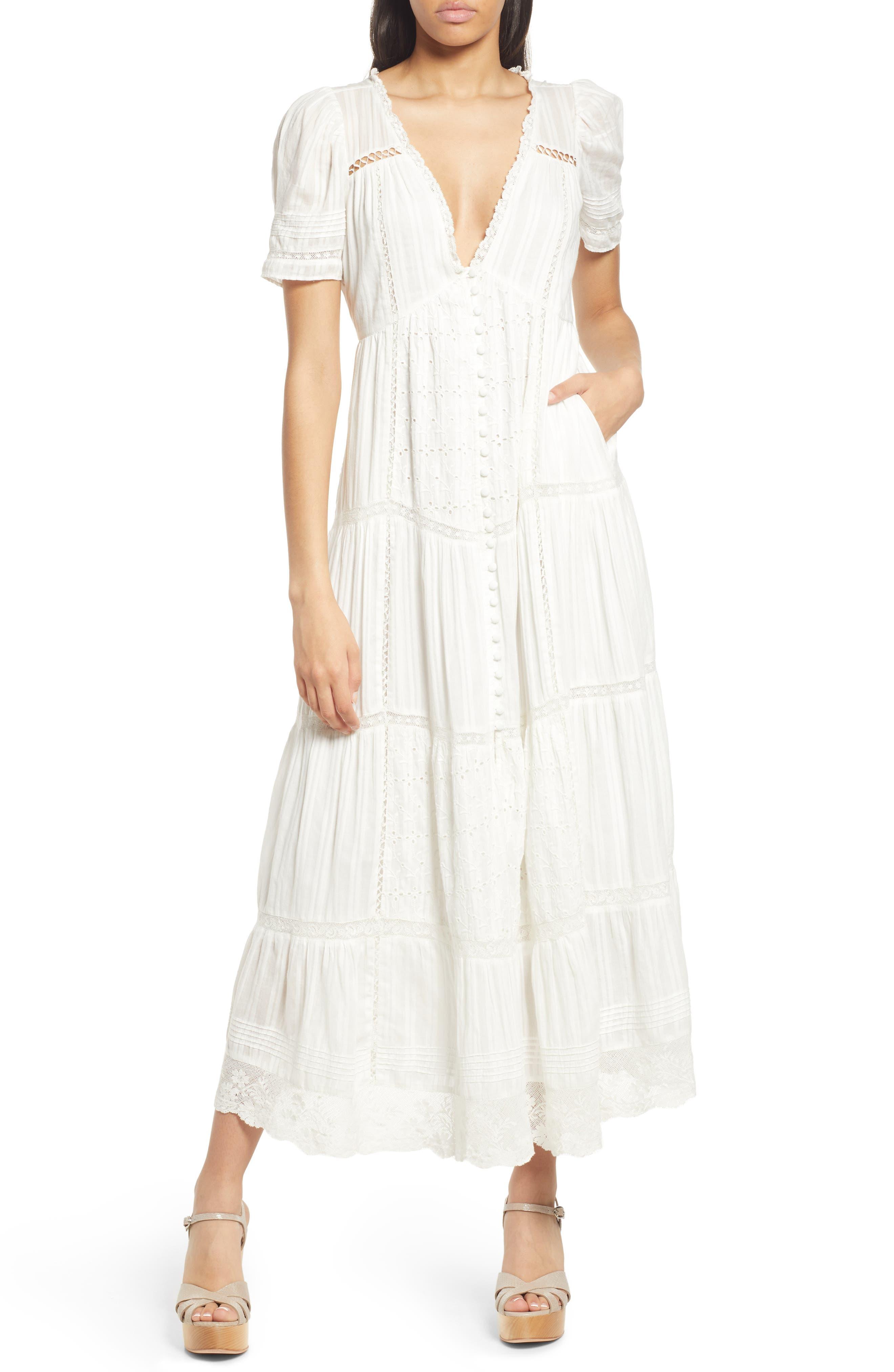 LoveShackFancy Nessie Lace Puff Sleeve Maxi Dress in White | Lyst