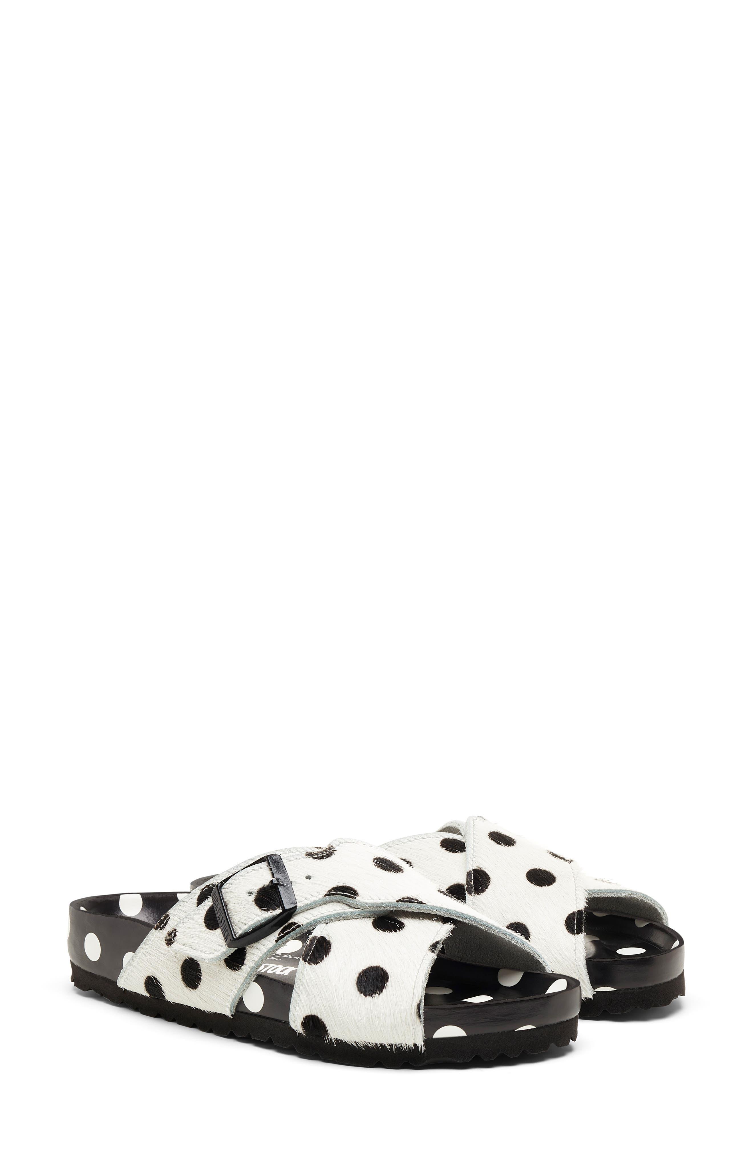 BIRKENSTOCK x MANOLO BLAHNIK Rodra Polka Dot Genuine Calf Hair Slide Sandal in White | Lyst
