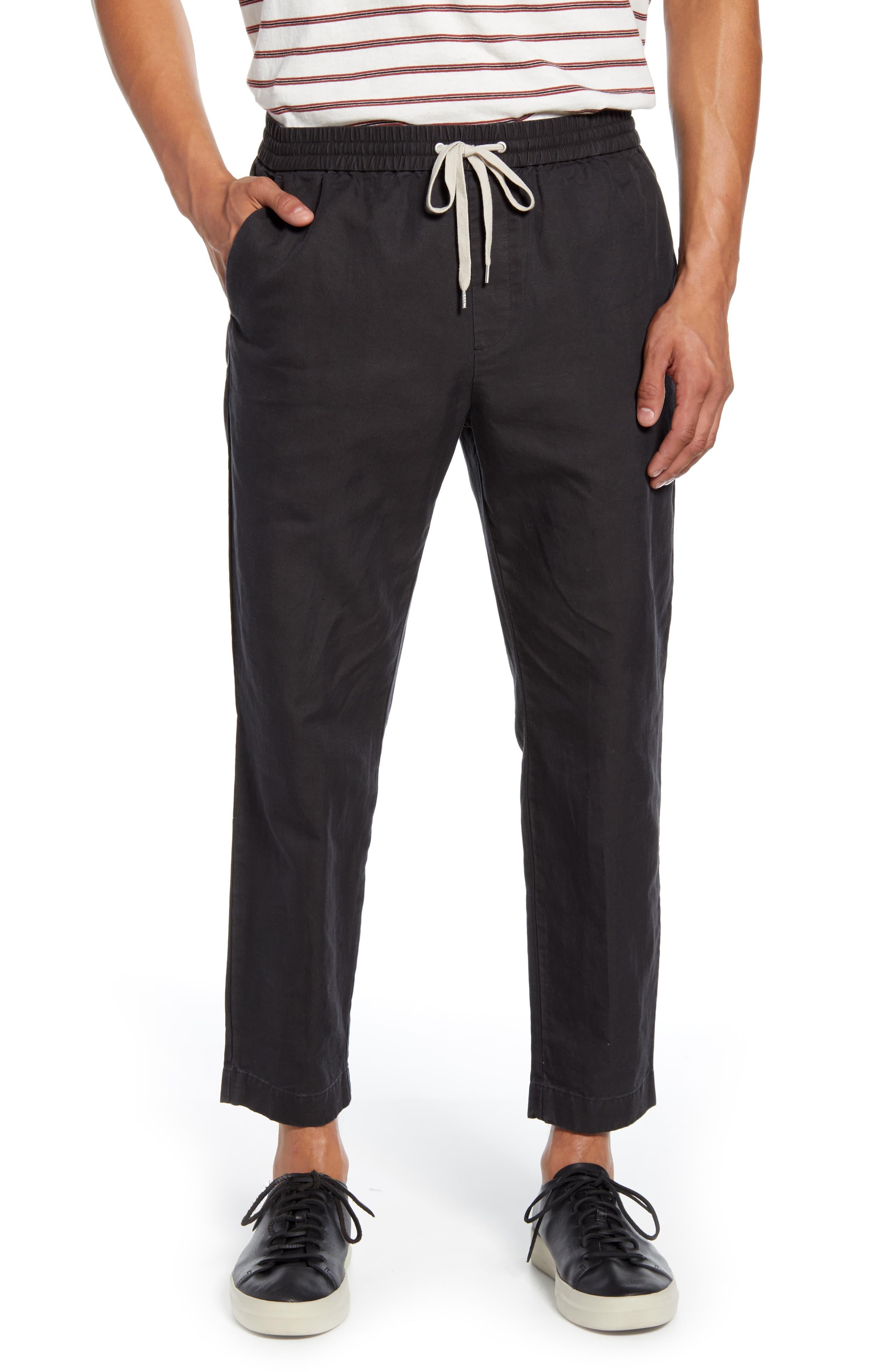 AllSaints Luckett Straight Leg Cotton & Linen Pants in Washed Black