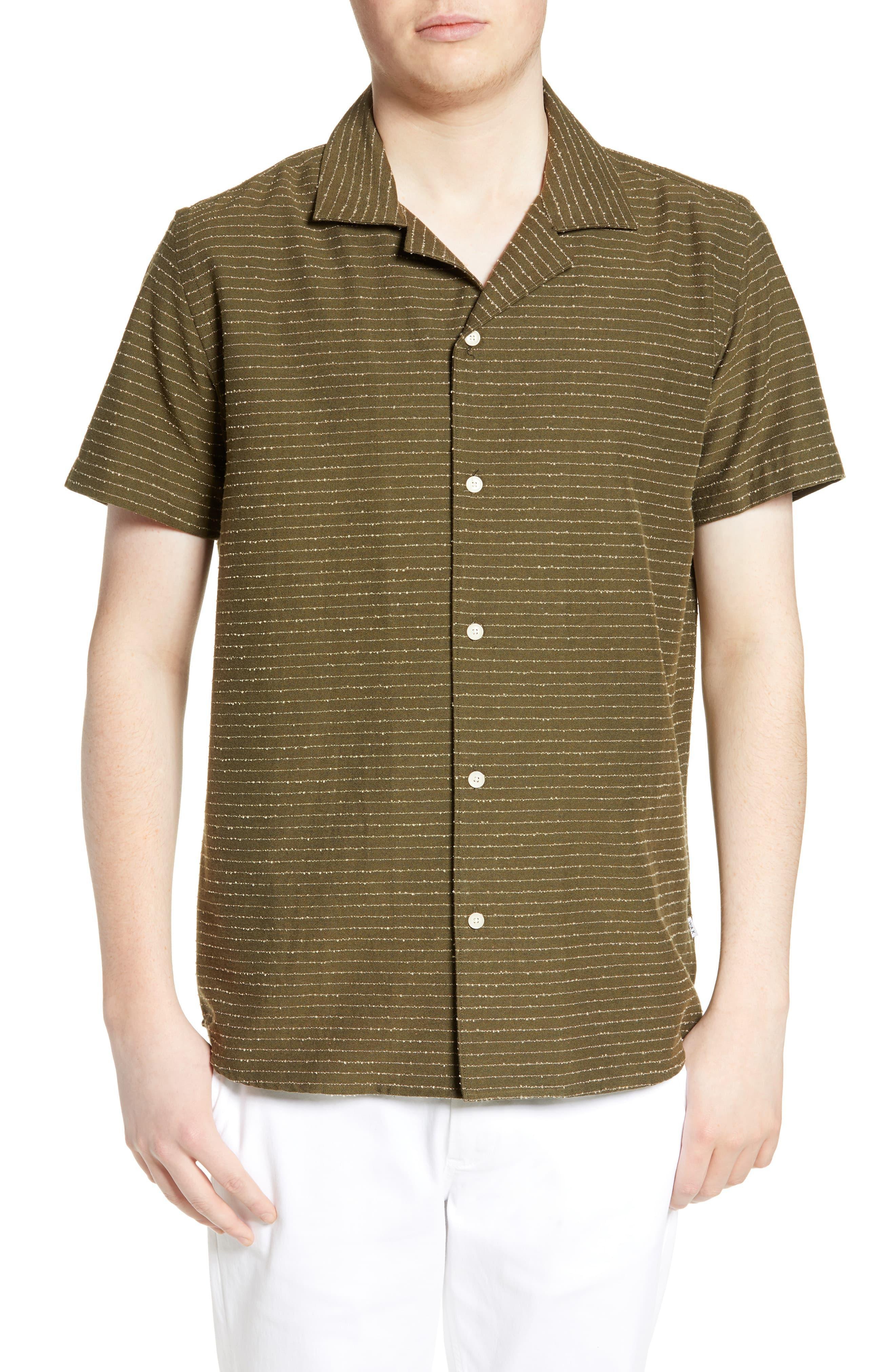 Wax London Didcot Stripe Slim Fit Camp Shirt in Green for Men - Lyst
