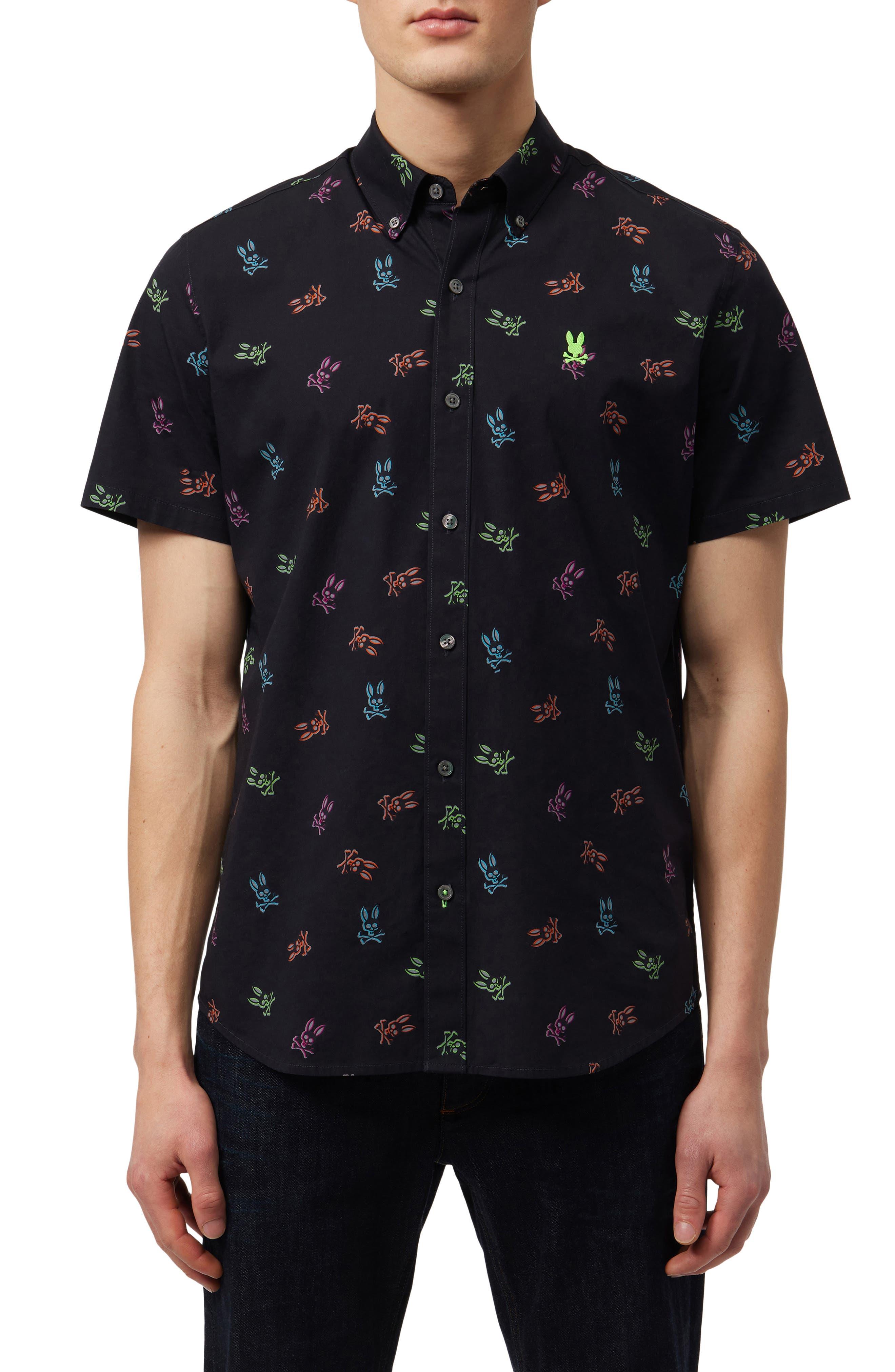 Psycho Bunny Bunny Print Stretch Short Sleeve Button-Down