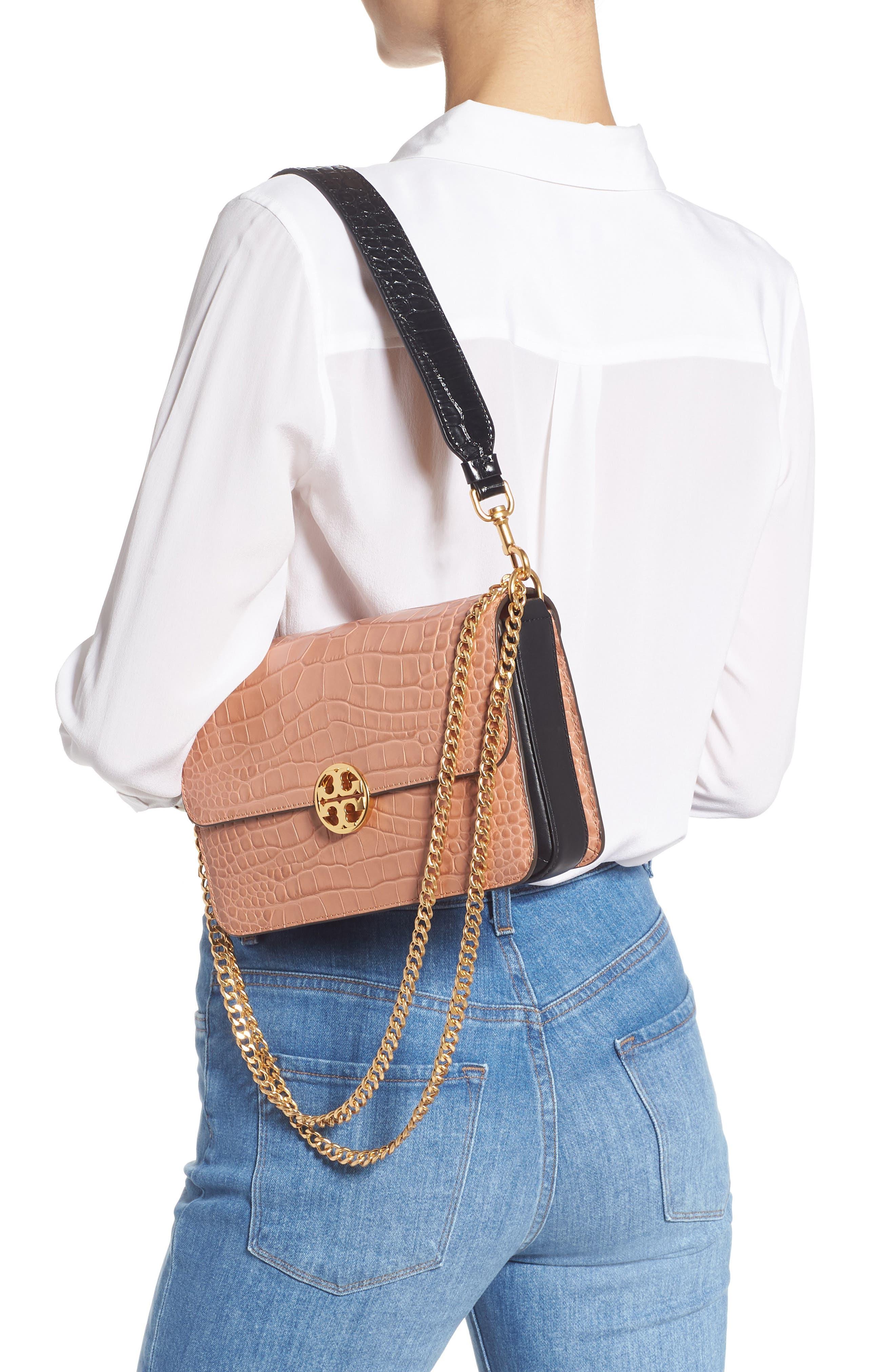 Tory Burch Chelsea Croc Embossed Convertible Shoulder Bag in Brown