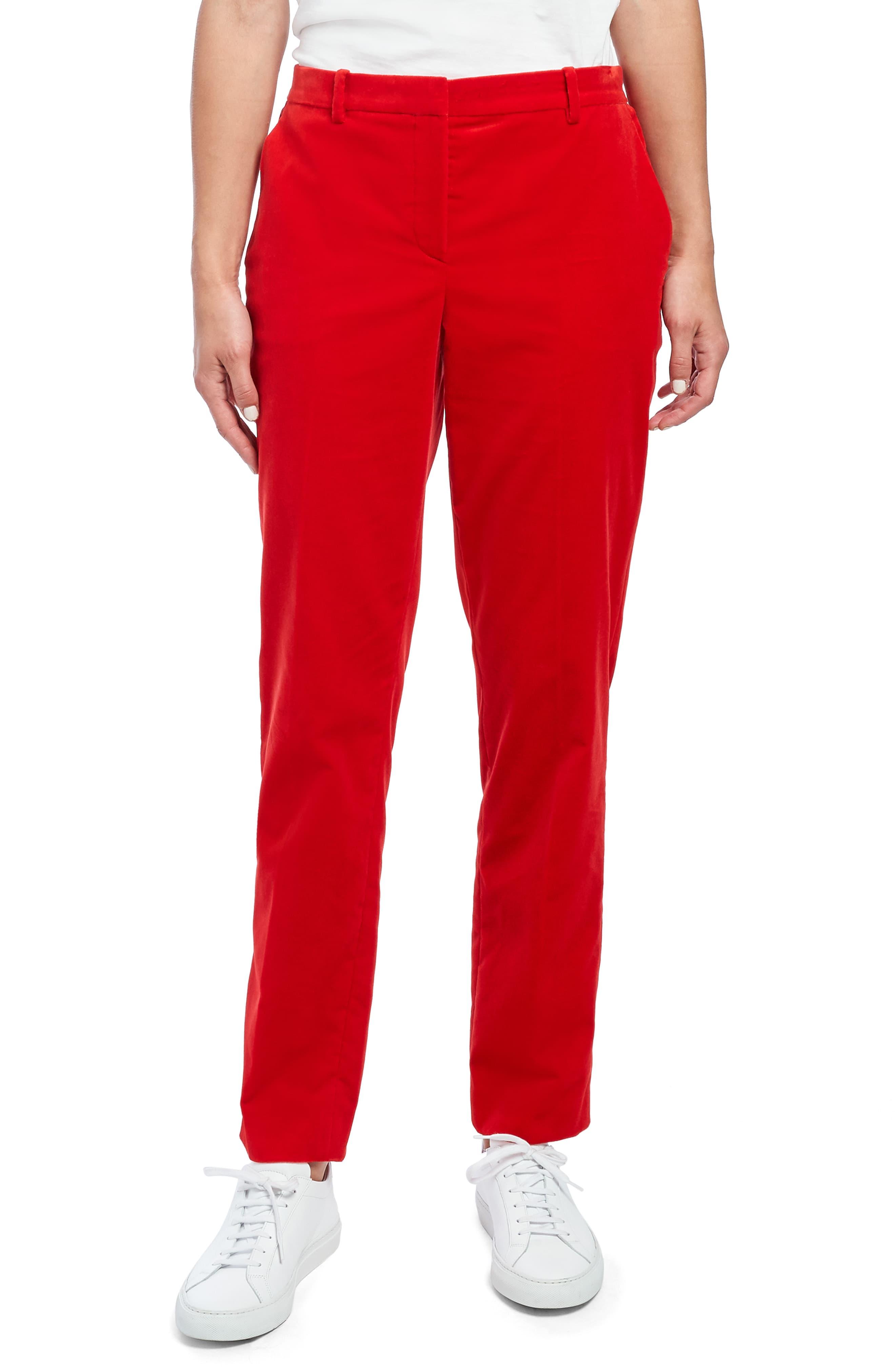 red straight leg pants