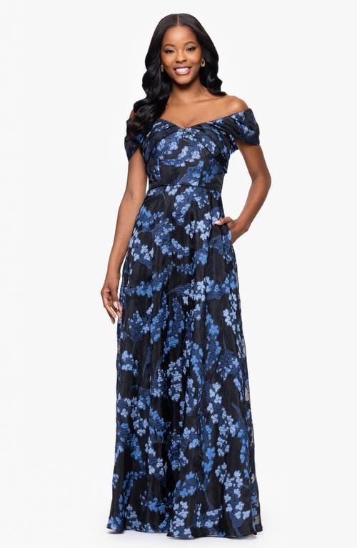 betsy and adam blue floral dress & Embroidered Off The Shoulder Gown in hot cloth Black Off-Shoulder Midi Dress Color:All Day Black showcasing a structured