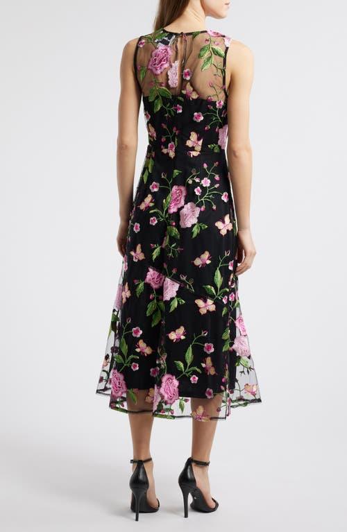 Sam Edelman Butterfly Rose Embroidered Fit & Flare Dress in Black | Lyst