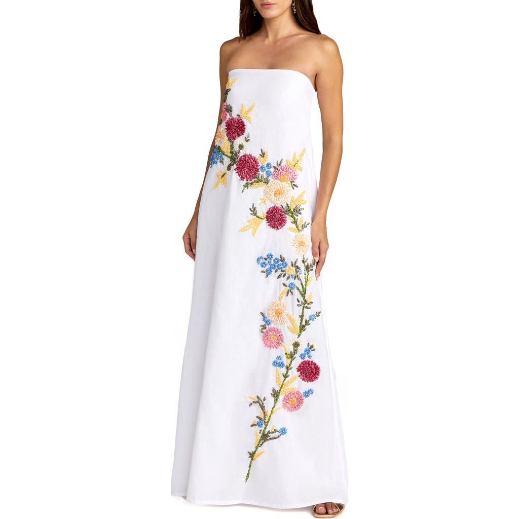 Mac Duggal Strapless Floral Embroidered Linen Gown in Blue | Lyst
